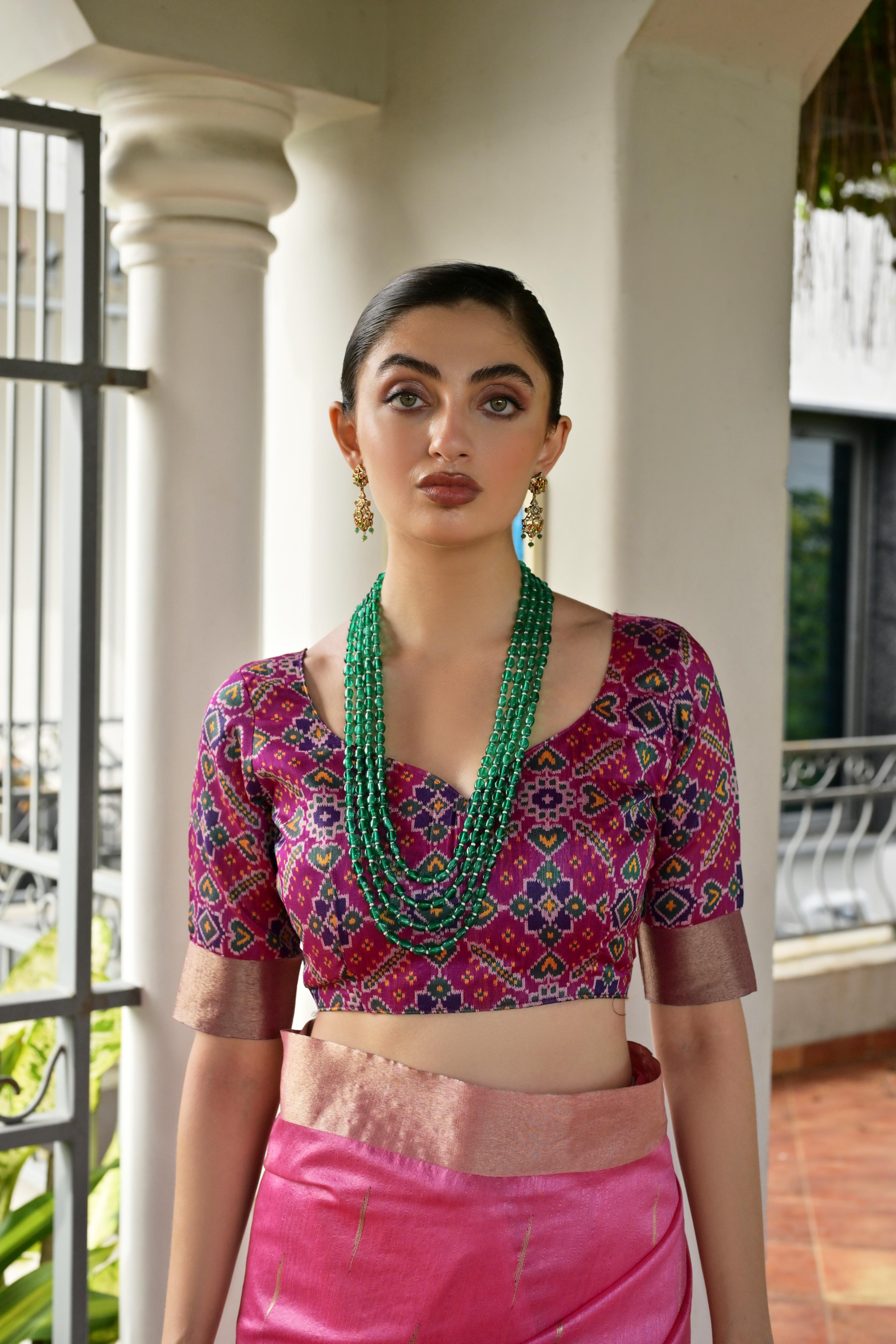 Jyoti Fashion Women's Pink Khadi Raw Silk Meena Weaving Patola Saree with Blouse