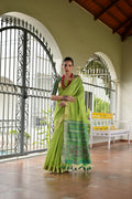 Jyoti Fashion Women's Green Khadi Raw Silk Meena Weaving Patola Saree with Blouse