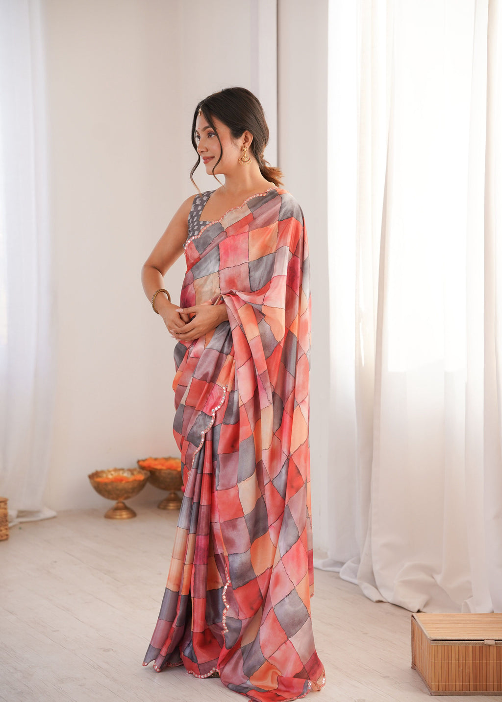Jyoti Fashion Women's Multicolor Chinon Digital Printed Designer Saree with Blouse