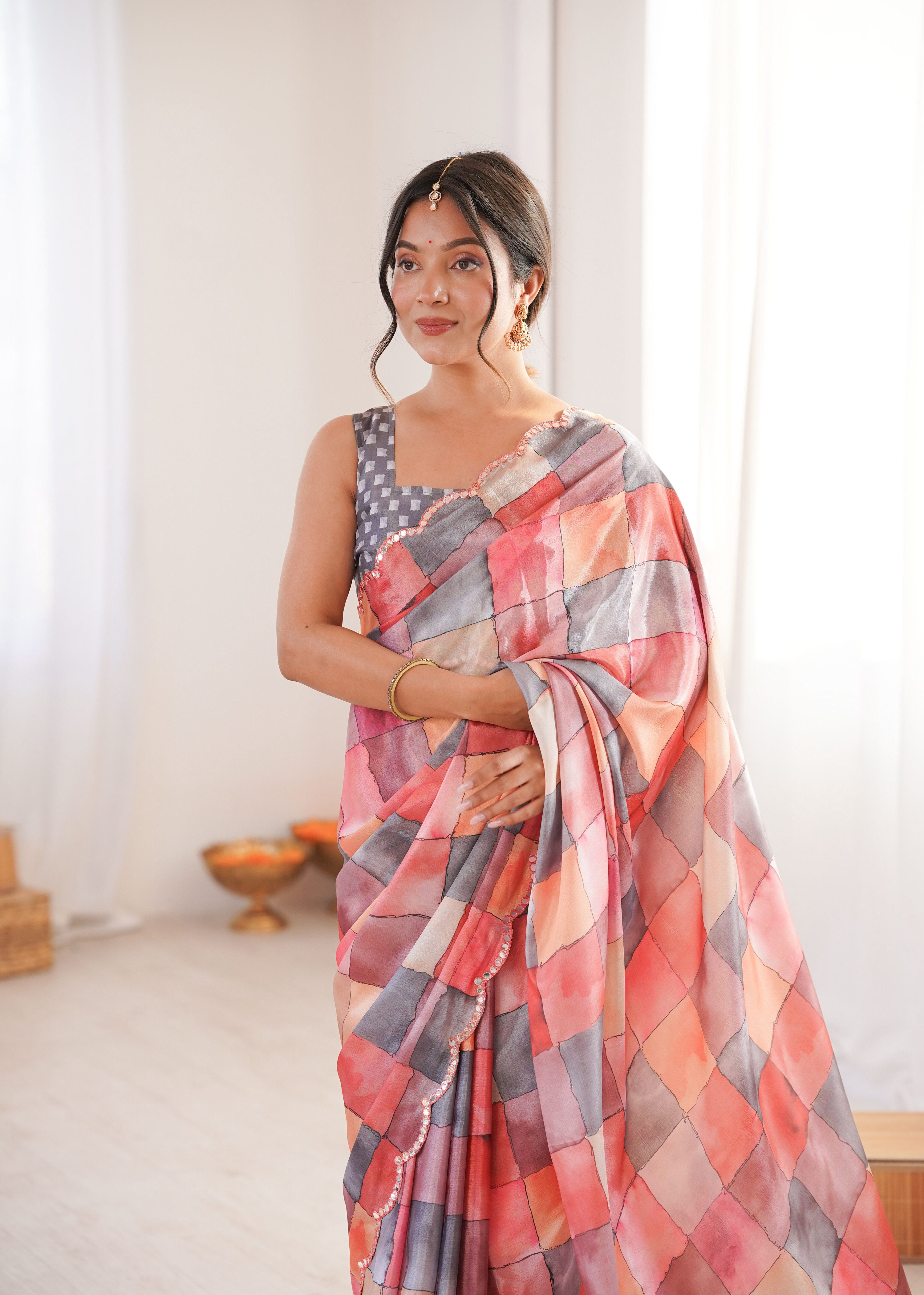 Jyoti Fashion Women's Multicolor Chinon Digital Printed Designer Saree with Blouse