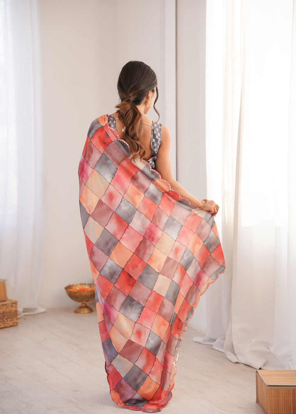 Jyoti Fashion Women's Multicolor Chinon Digital Printed Designer Saree with Blouse