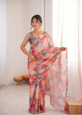 Jyoti Fashion Women's Multicolor Chinon Digital Printed Designer Saree with Blouse