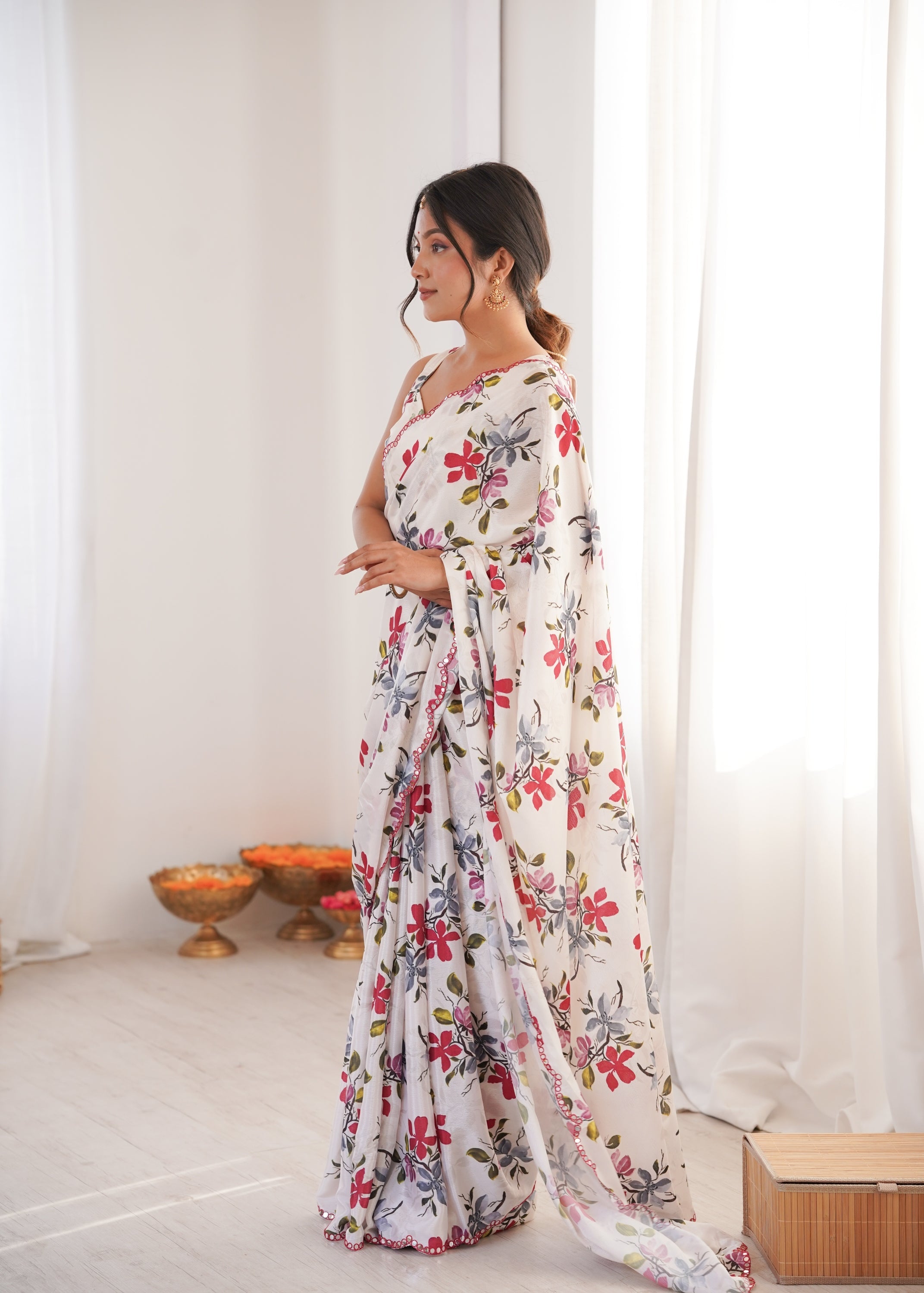 Jyoti Fashion Women's Multicolor Chinon Digital Printed Designer Saree with Blouse