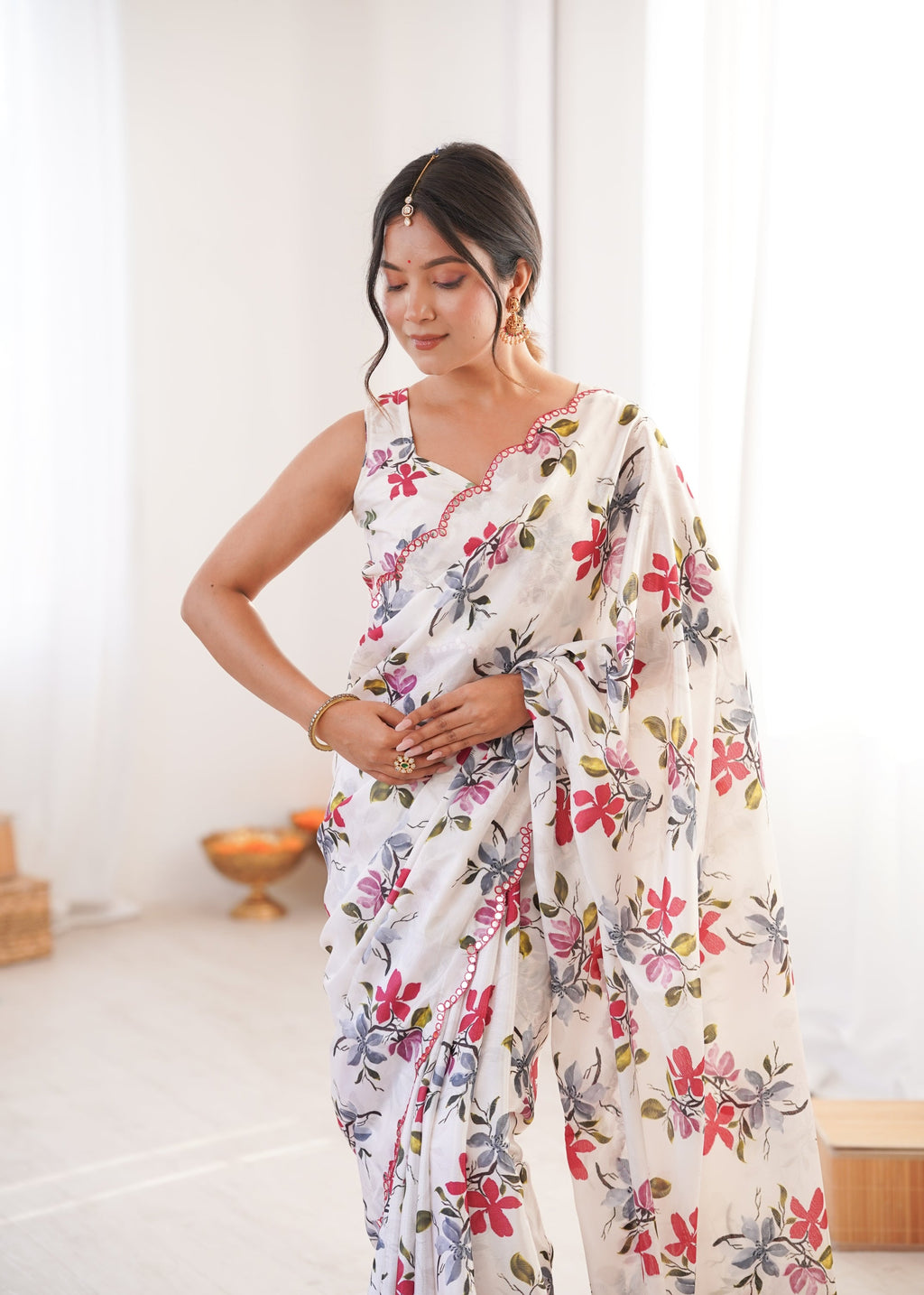 Jyoti Fashion Women's Multicolor Chinon Digital Printed Designer Saree with Blouse