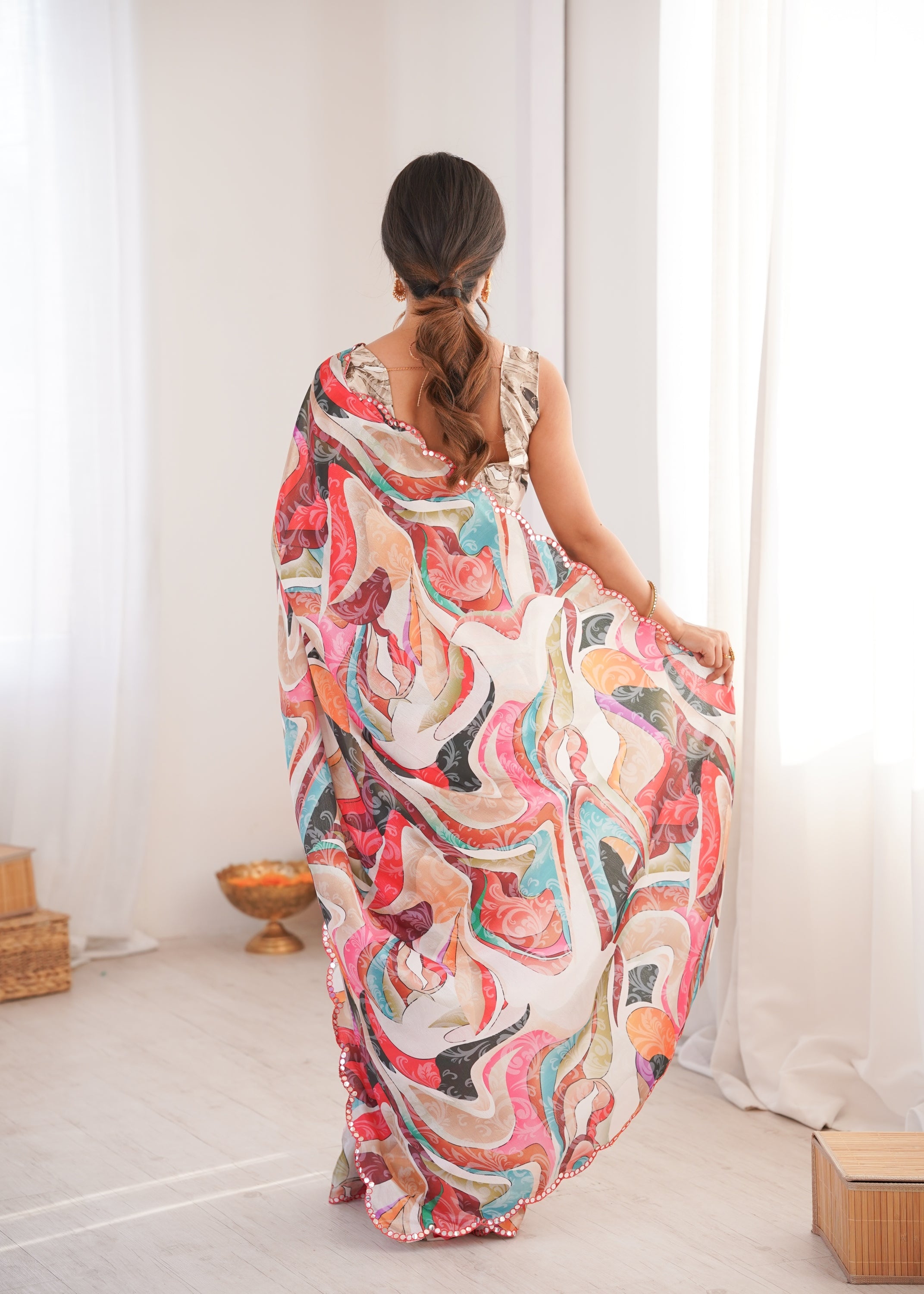 Jyoti Fashion Women's Multicolor Chinon Digital Printed Designer Saree with Blouse