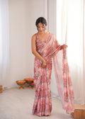 Jyoti Fashion Women's Peach Chinon Digital Printed Designer Saree with Blouse