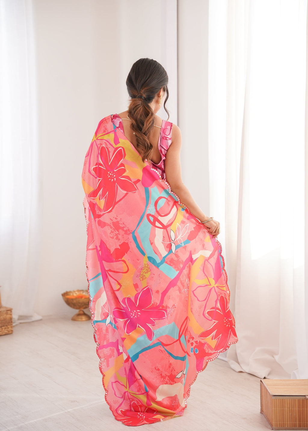 Jyoti Fashion Women's Multicolor Chinon Digital Printed Designer Saree with Blouse