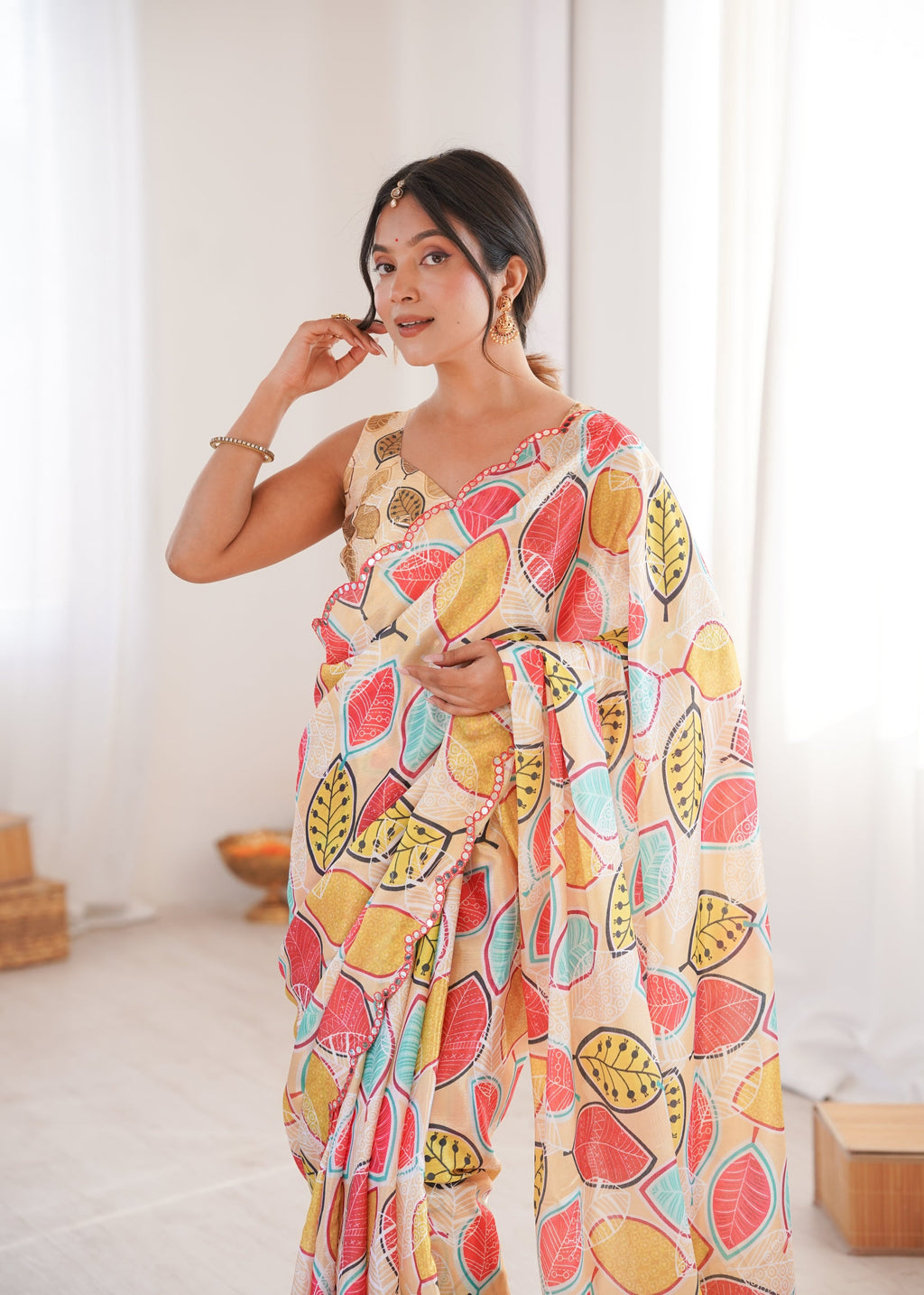 Jyoti Fashion Women's Multicolor Chinon Digital Printed Designer Saree with Blouse