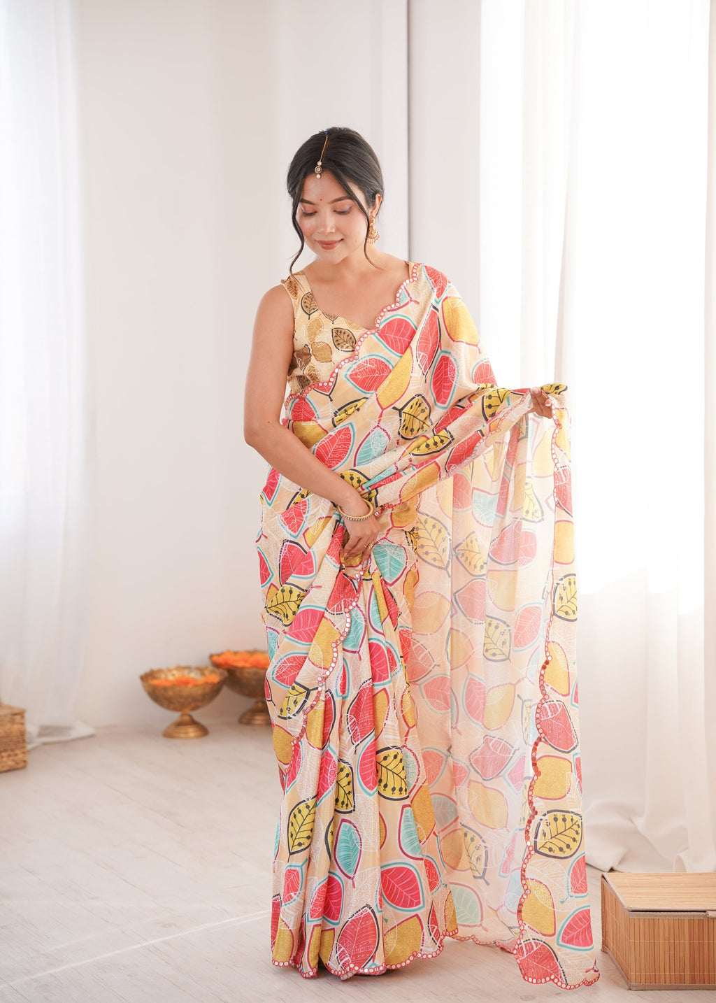Jyoti Fashion Women's Multicolor Chinon Digital Printed Designer Saree with Blouse