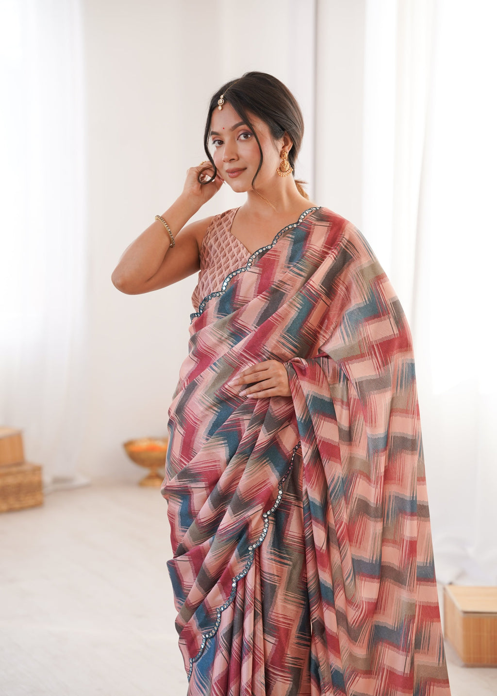 Jyoti Fashion Women's Multicolor Chinon Digital Printed Designer Saree with Blouse