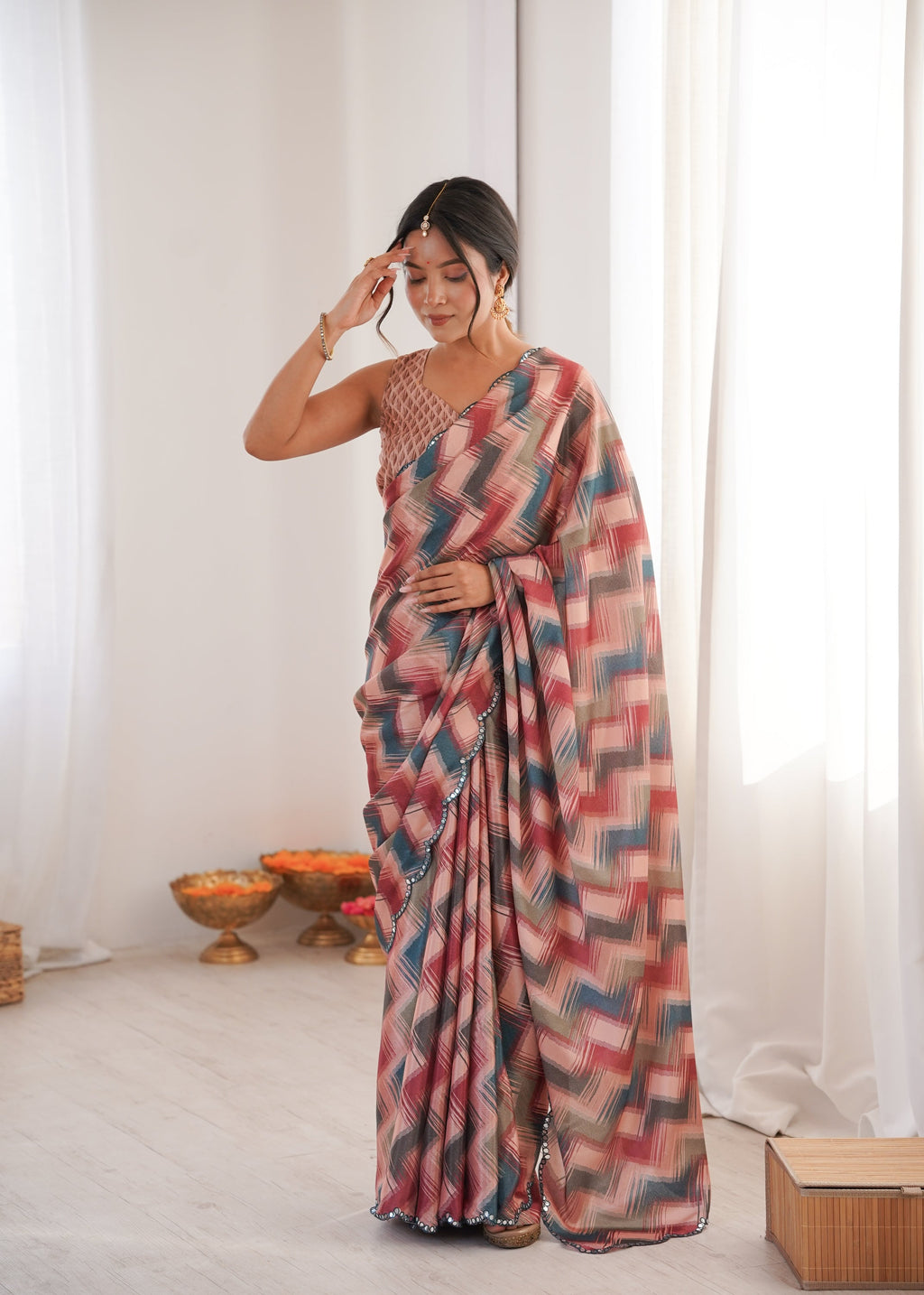 Jyoti Fashion Women's Multicolor Chinon Digital Printed Designer Saree with Blouse