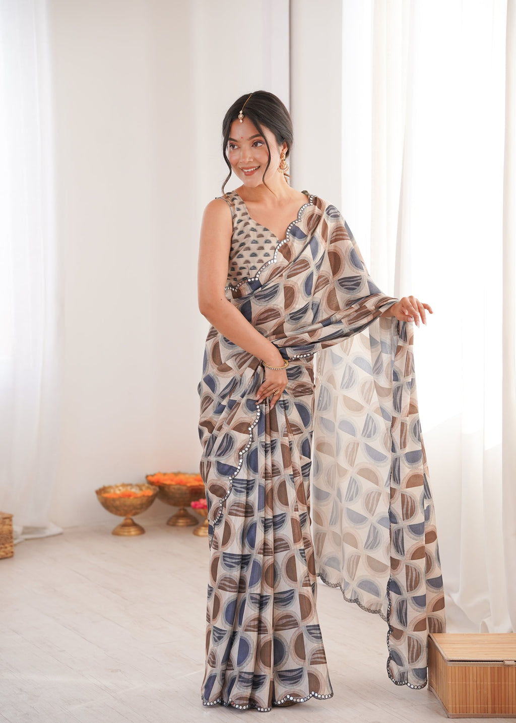 Jyoti Fashion Women's Multicolor Chinon Digital Printed Designer Saree with Blouse
