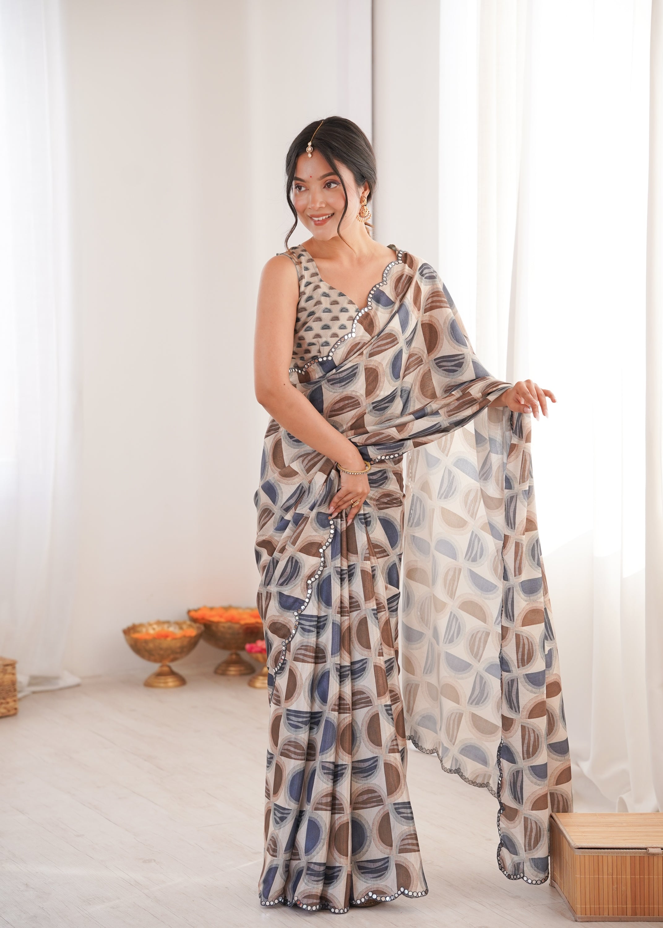 Jyoti Fashion Women's Multicolor Chinon Digital Printed Designer Saree with Blouse