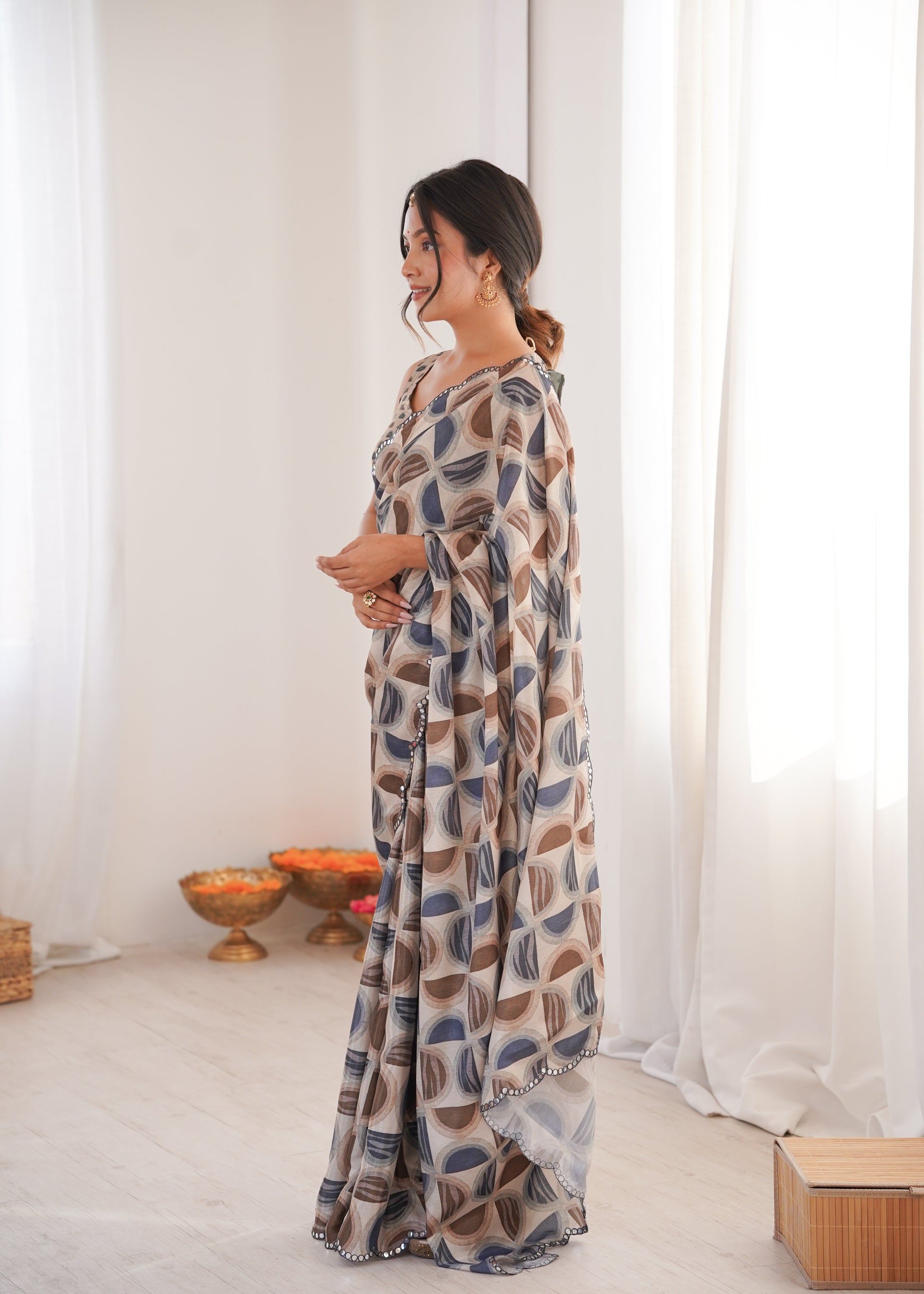 Jyoti Fashion Women's Multicolor Chinon Digital Printed Designer Saree with Blouse