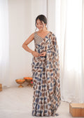 Jyoti Fashion Women's Multicolor Chinon Digital Printed Designer Saree with Blouse