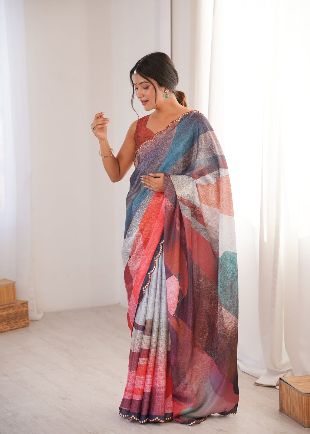 Jyoti Fashion Women's Multicolor Chinon Digital Printed Designer Saree with Blouse