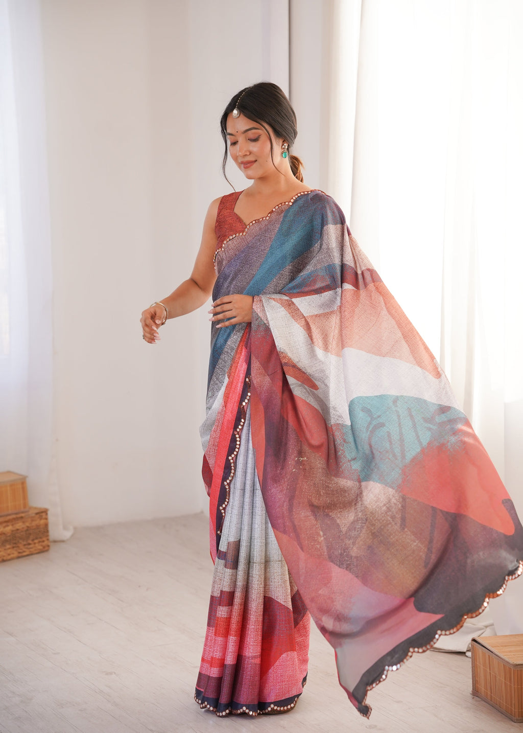 Jyoti Fashion Women's Multicolor Chinon Digital Printed Designer Saree with Blouse