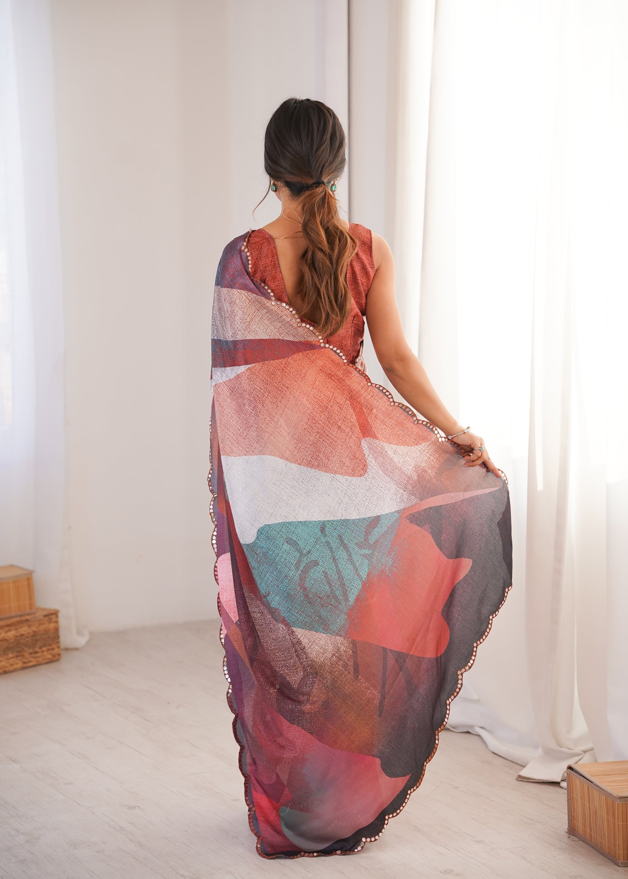 Jyoti Fashion Women's Multicolor Chinon Digital Printed Designer Saree with Blouse