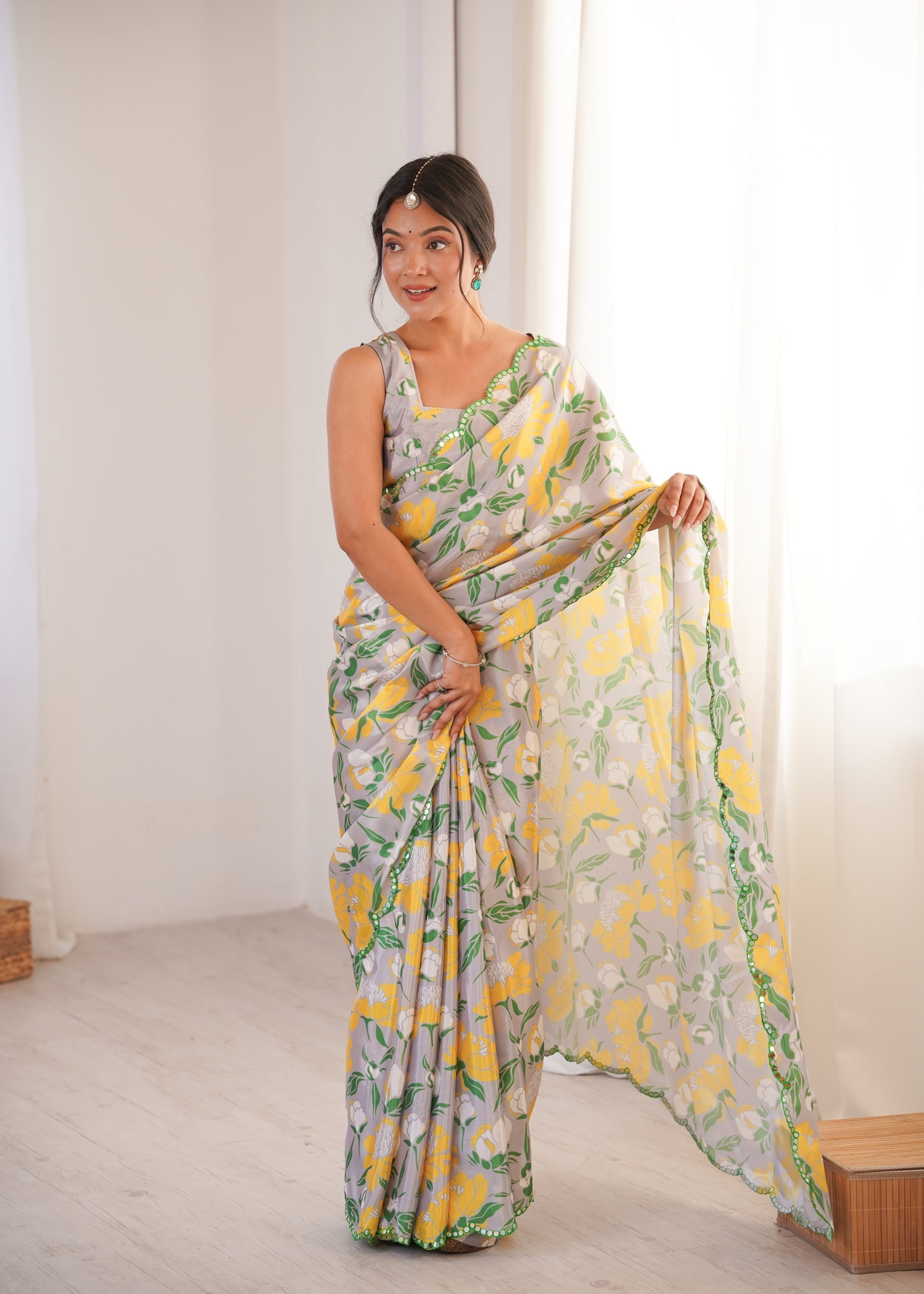 Jyoti Fashion Women's Multicolor Chinon Digital Printed Designer Saree with Blouse