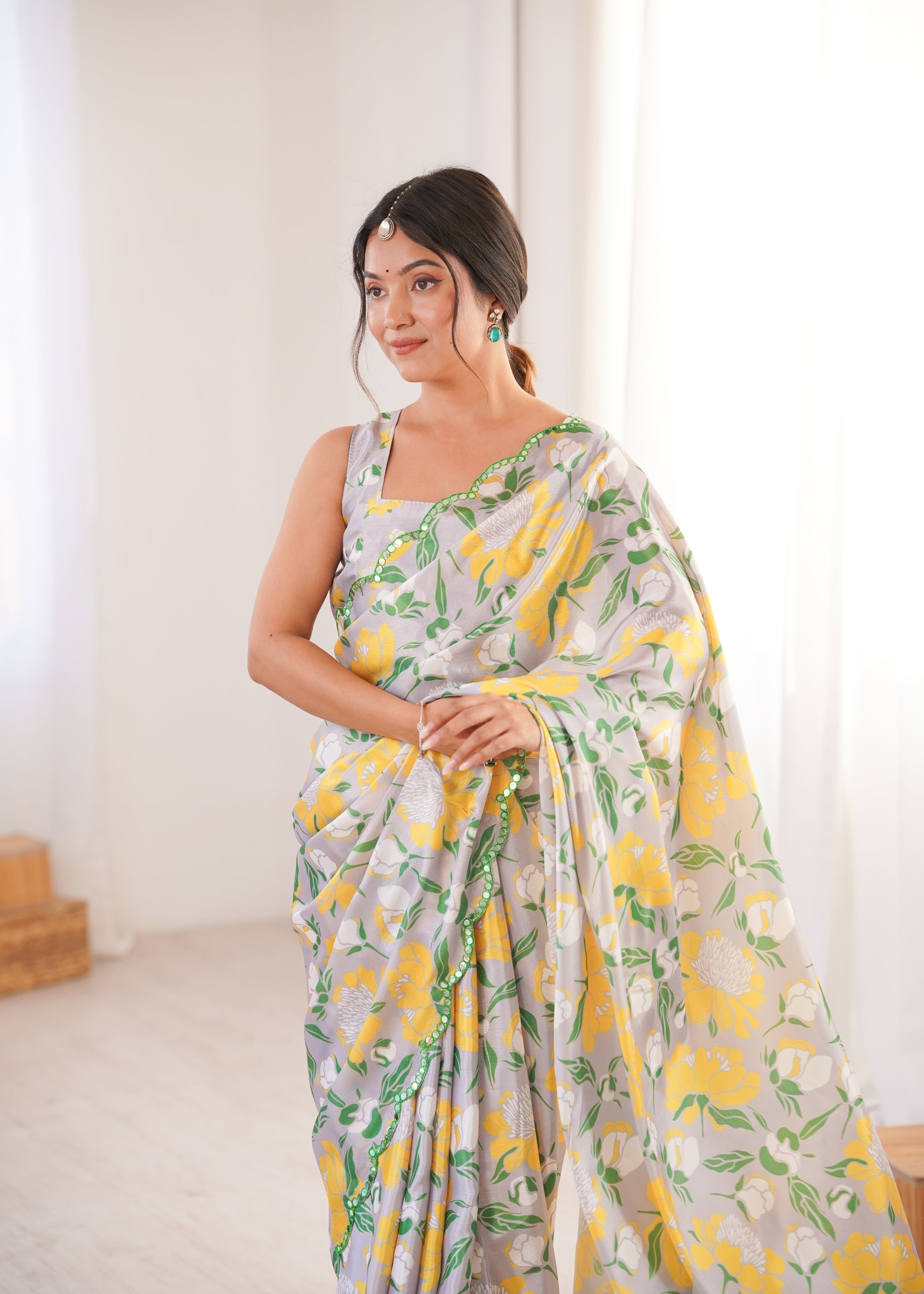 Jyoti Fashion Women's Multicolor Chinon Digital Printed Designer Saree with Blouse