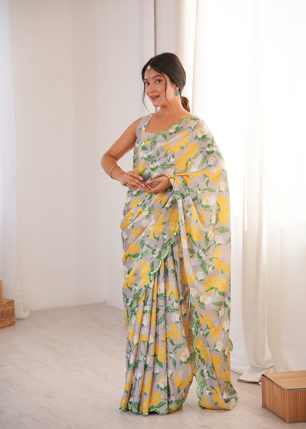 Jyoti Fashion Women's Multicolor Chinon Digital Printed Designer Saree with Blouse