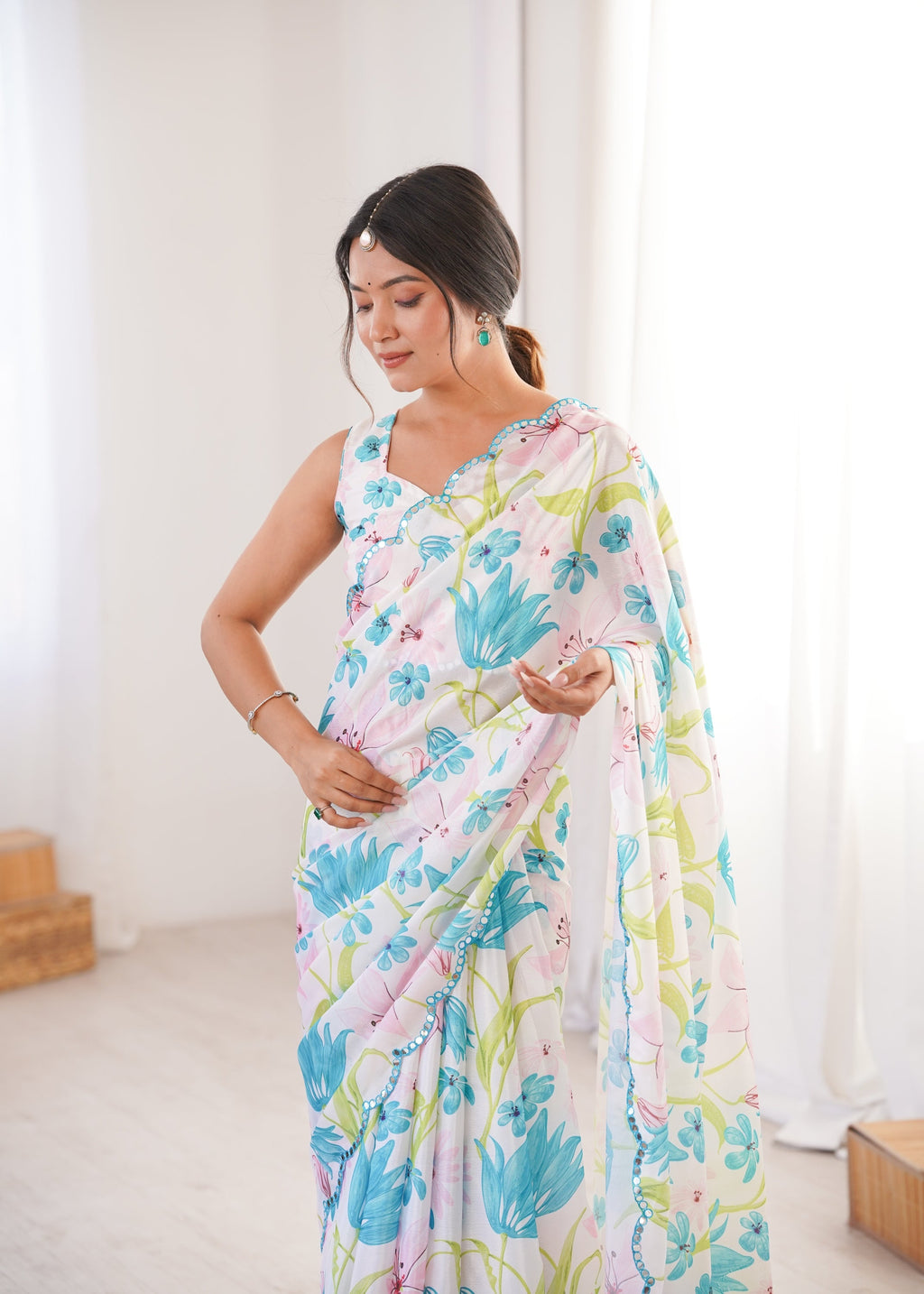 Jyoti Fashion Women's Multicolor Chinon Digital Printed Designer Saree with Blouse