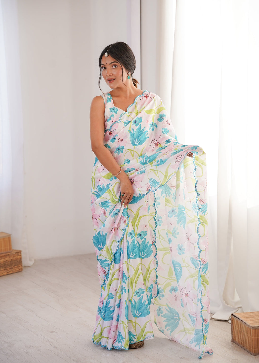Jyoti Fashion Women's Multicolor Chinon Digital Printed Designer Saree with Blouse