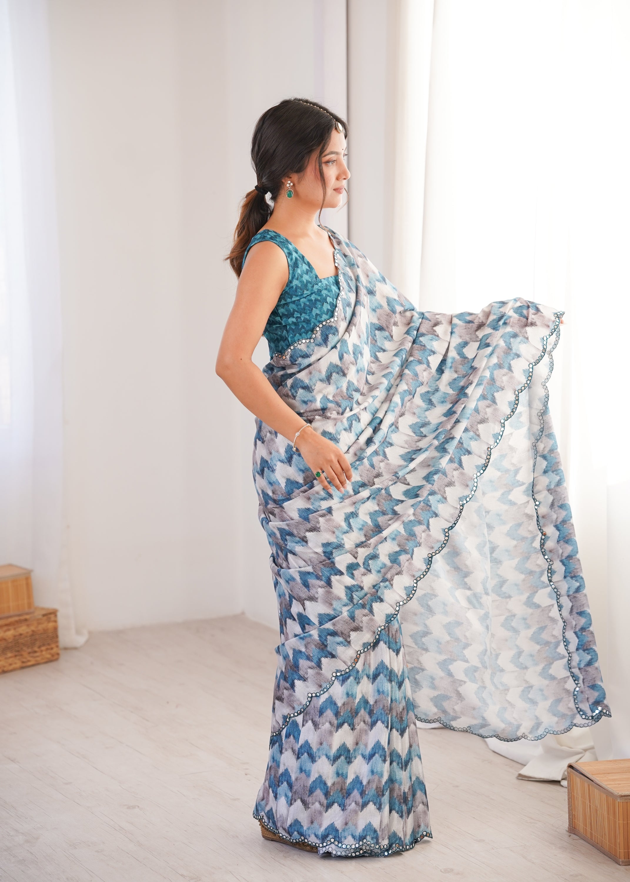 Jyoti Fashion Women's Multicolor Chinon Digital Printed Designer Saree with Blouse