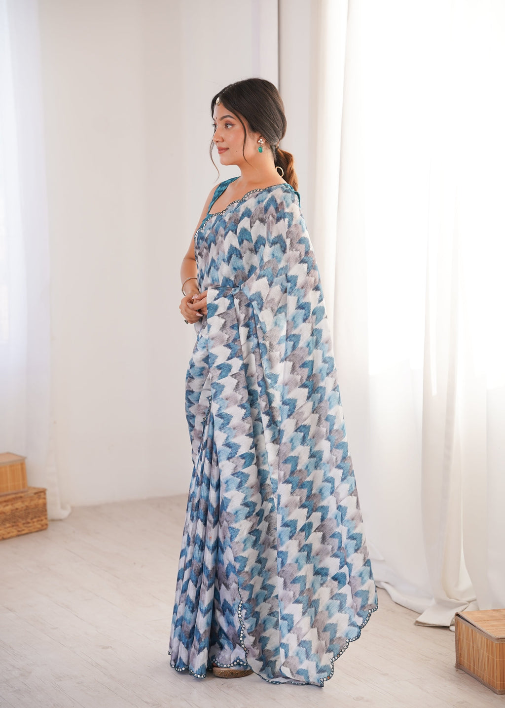 Jyoti Fashion Women's Multicolor Chinon Digital Printed Designer Saree with Blouse