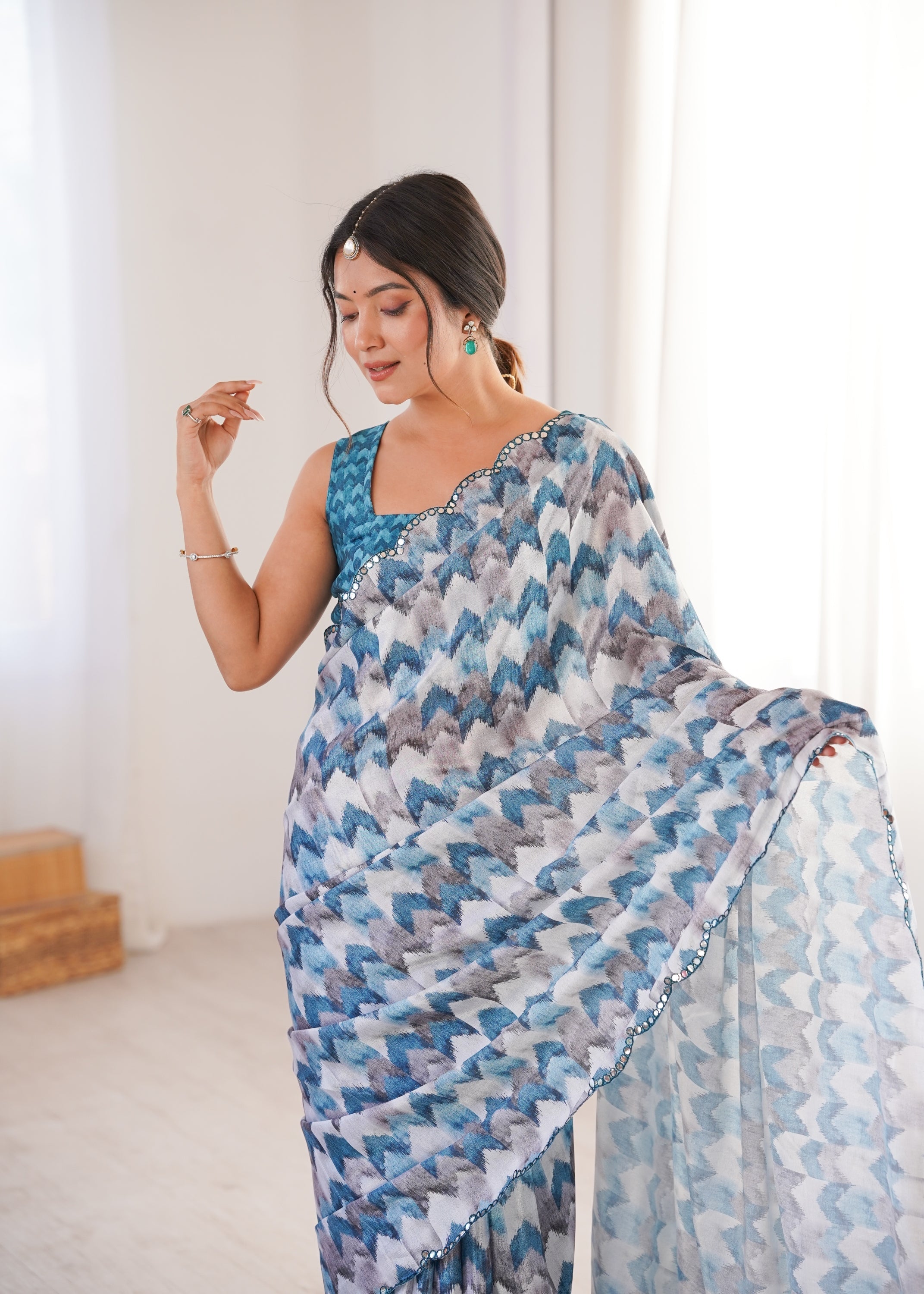 Jyoti Fashion Women's Multicolor Chinon Digital Printed Designer Saree with Blouse