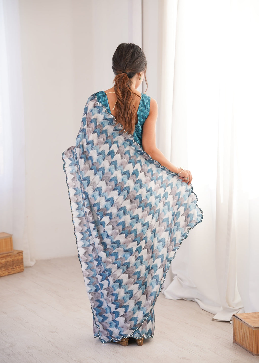 Jyoti Fashion Women's Multicolor Chinon Digital Printed Designer Saree with Blouse