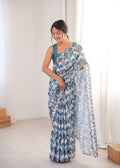 Jyoti Fashion Women's Multicolor Chinon Digital Printed Designer Saree with Blouse