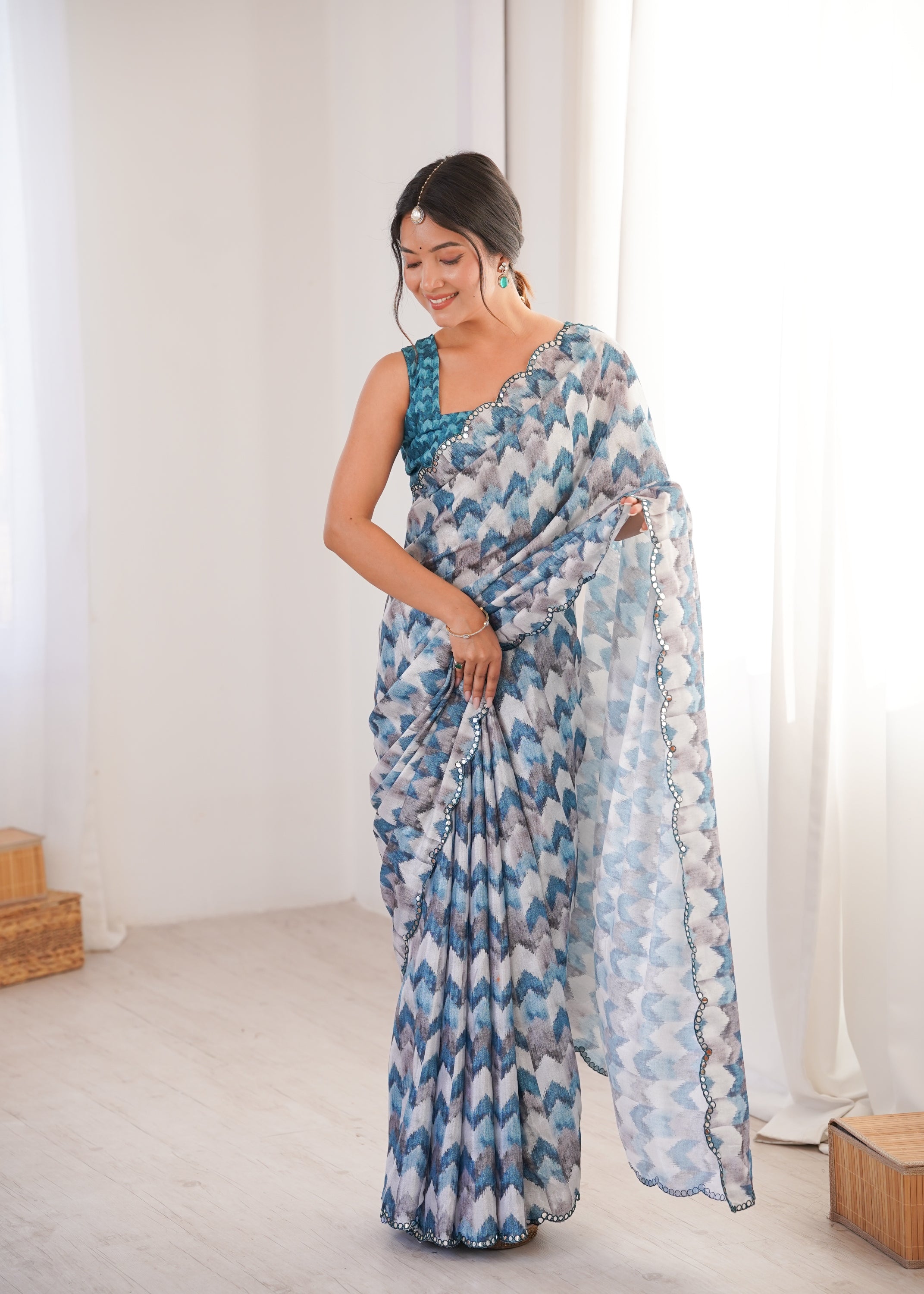 Jyoti Fashion Women's Multicolor Chinon Digital Printed Designer Saree with Blouse