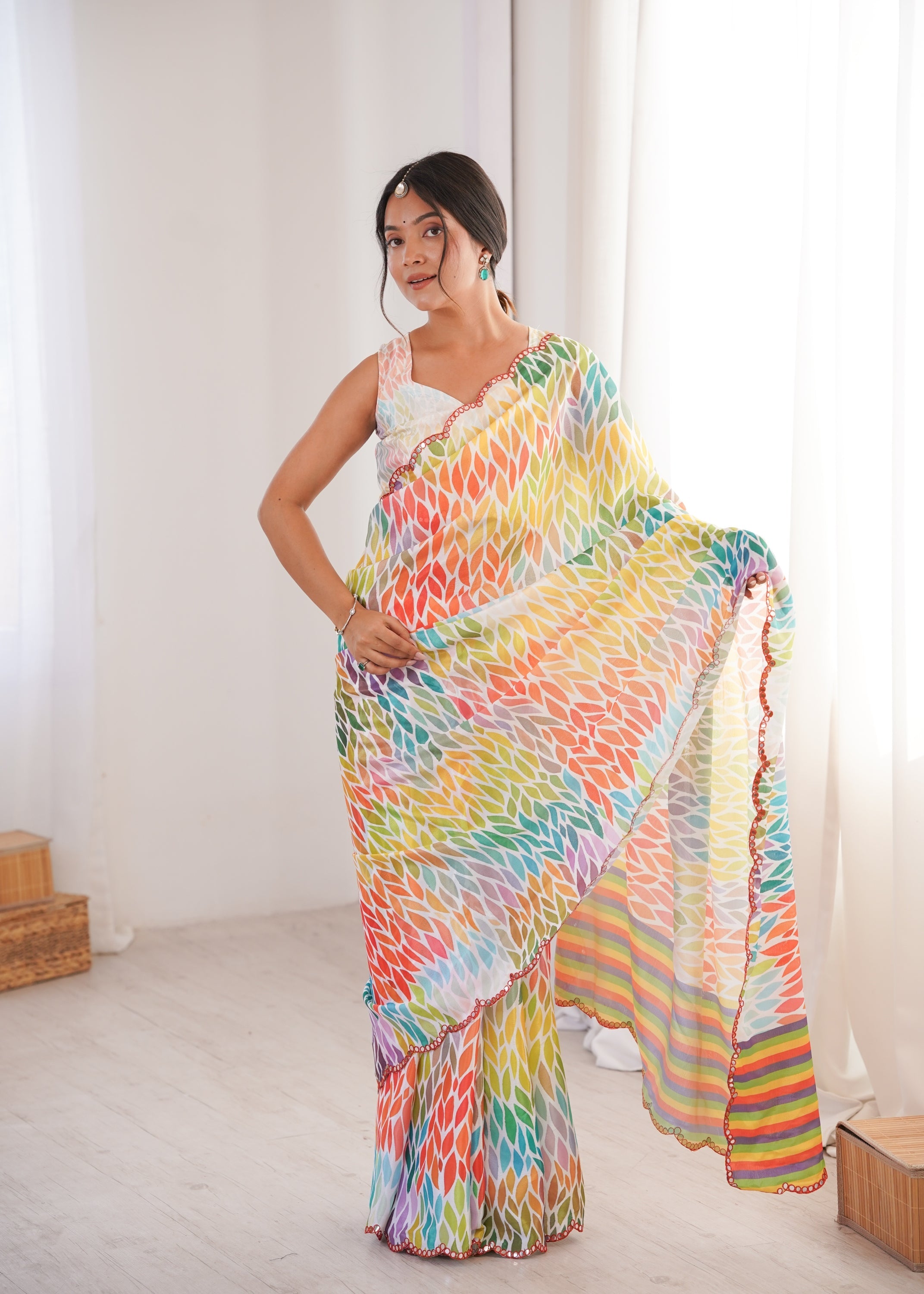 Jyoti Fashion Women's Multicolor Chinon Digital Printed Designer Saree with Blouse