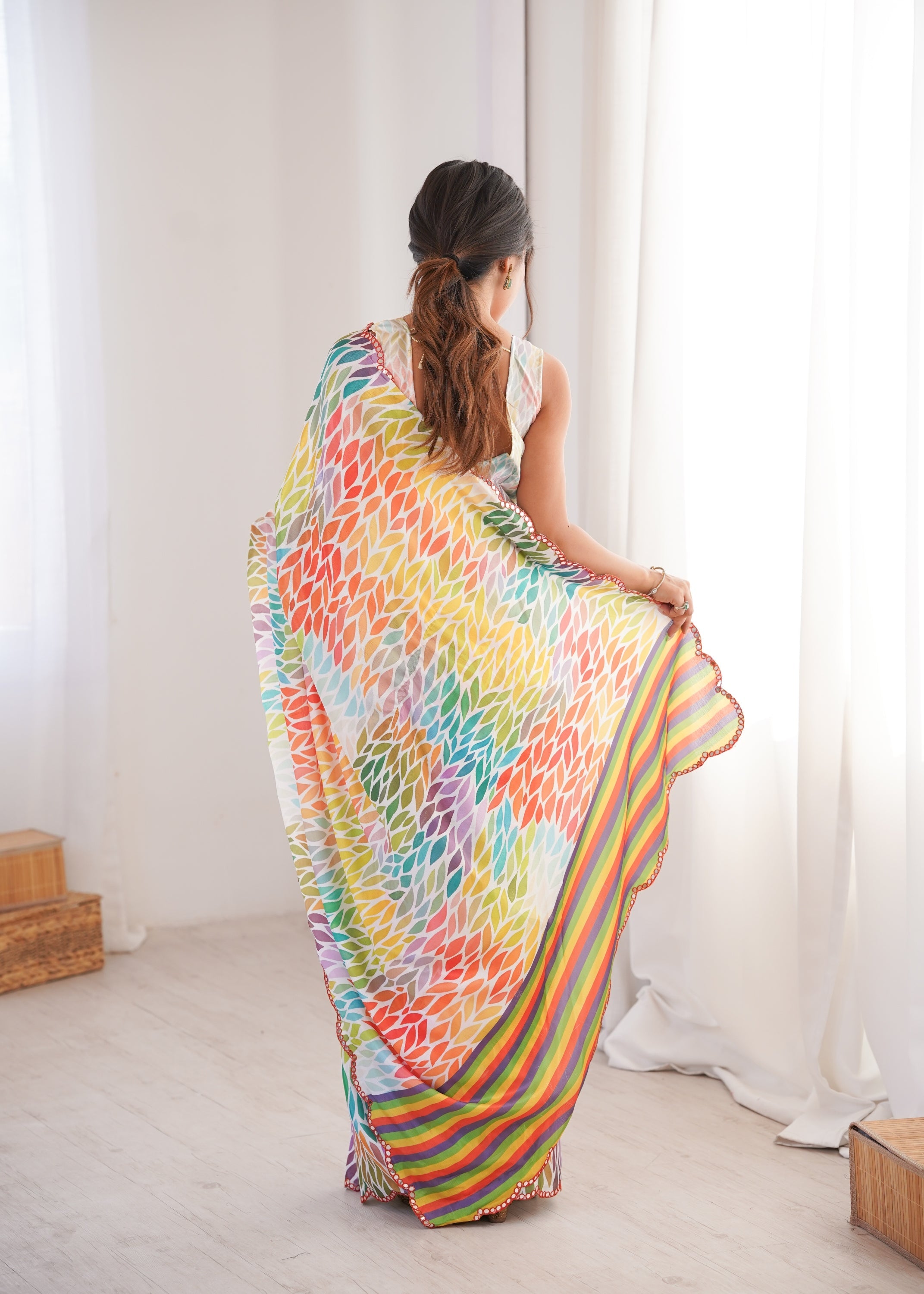 Jyoti Fashion Women's Multicolor Chinon Digital Printed Designer Saree with Blouse