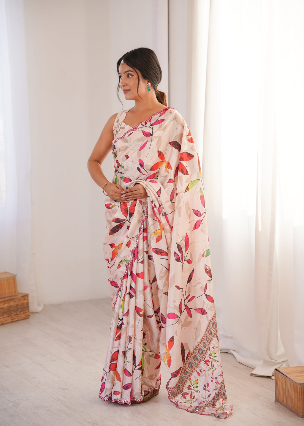 Jyoti Fashion Women's Multicolor Chinon Digital Printed Designer Saree with Blouse