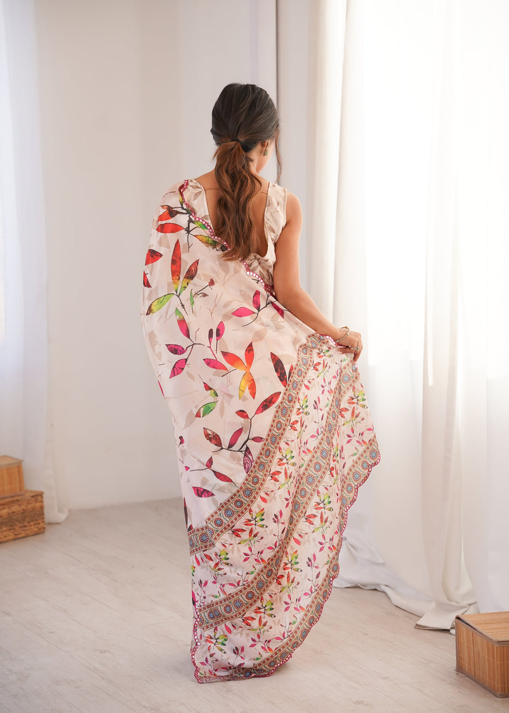 Jyoti Fashion Women's Multicolor Chinon Digital Printed Designer Saree with Blouse