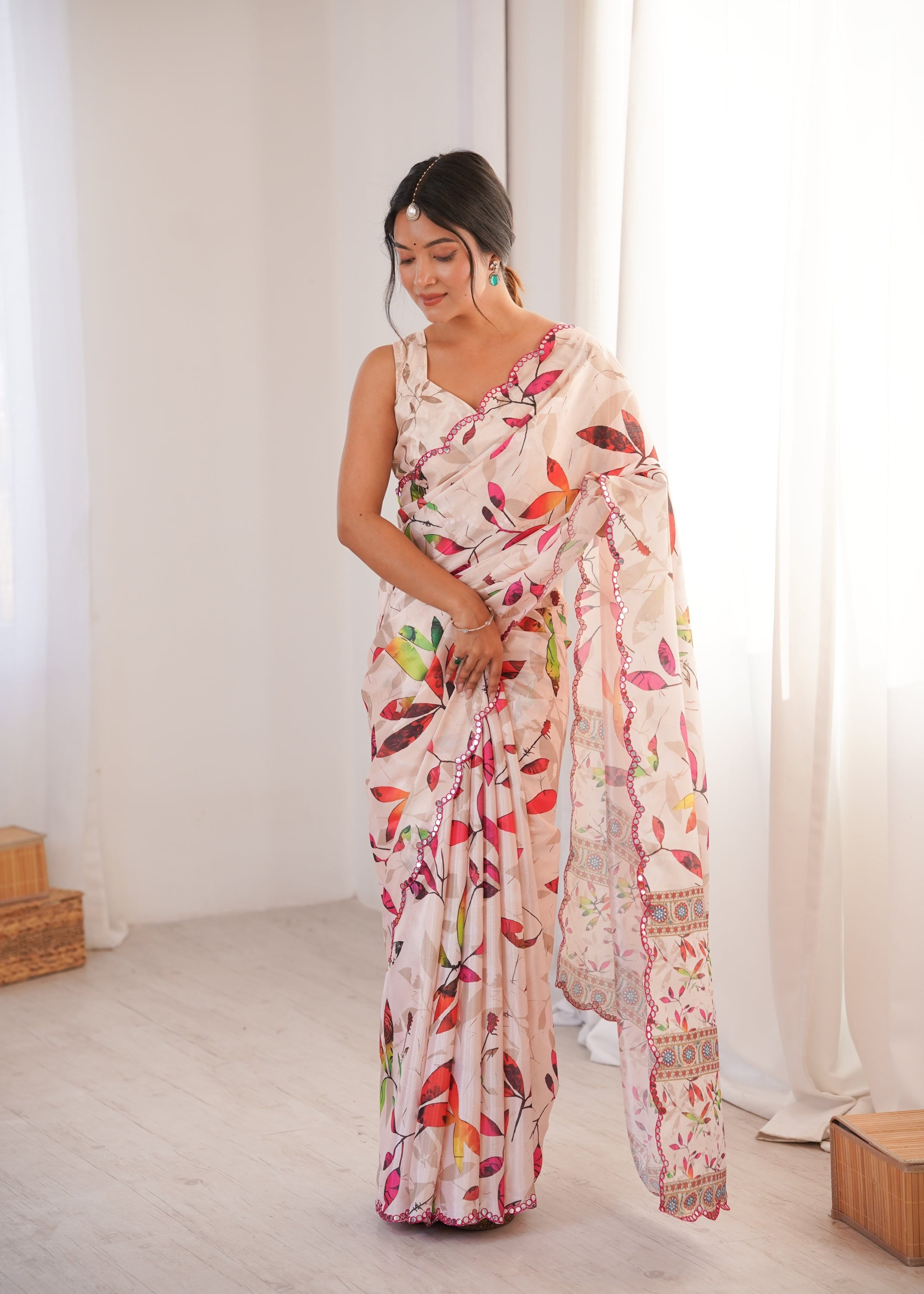 Jyoti Fashion Women's Multicolor Chinon Digital Printed Designer Saree with Blouse