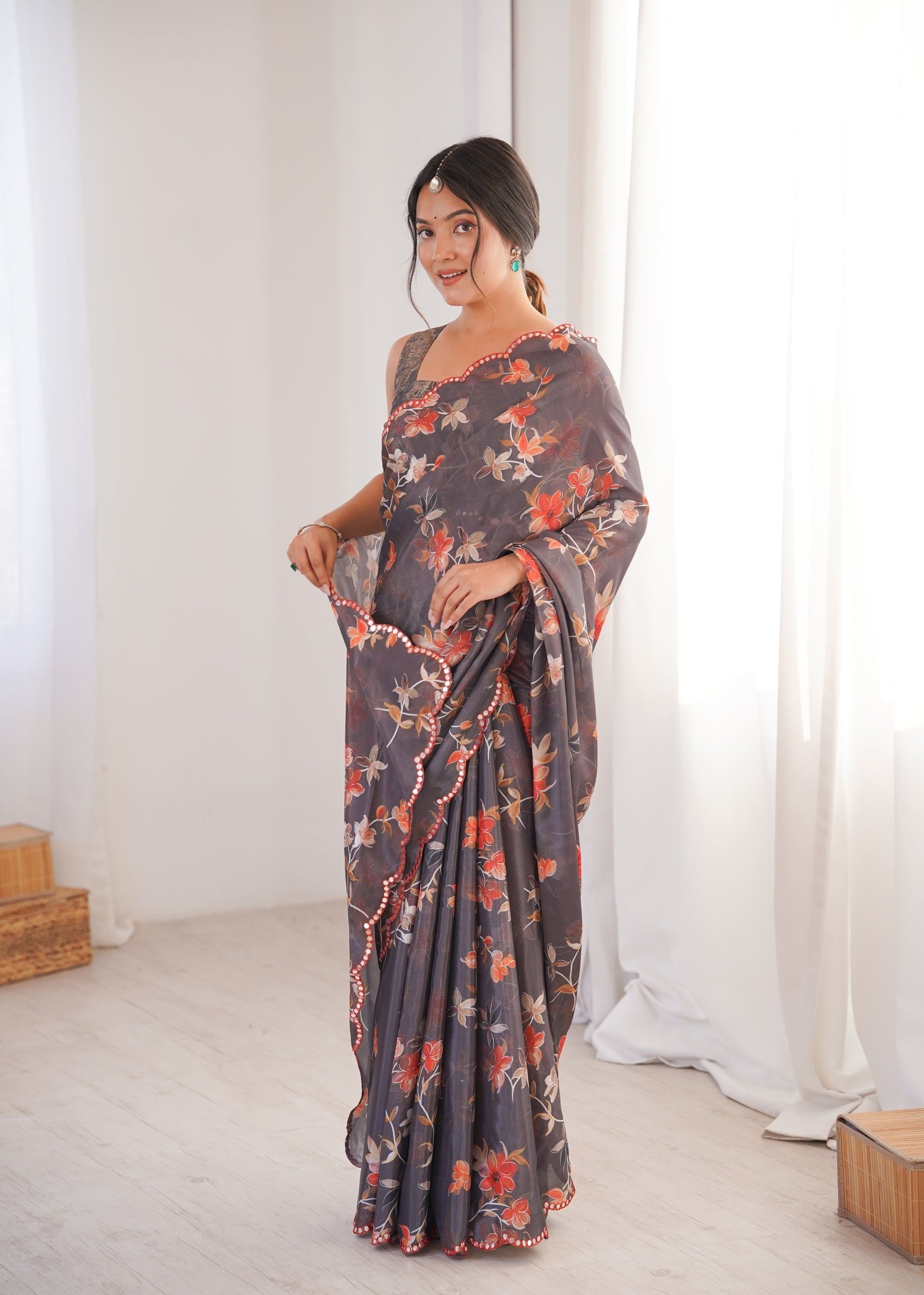 Jyoti Fashion Women's Multicolor Chinon Digital Printed Designer Saree with Blouse