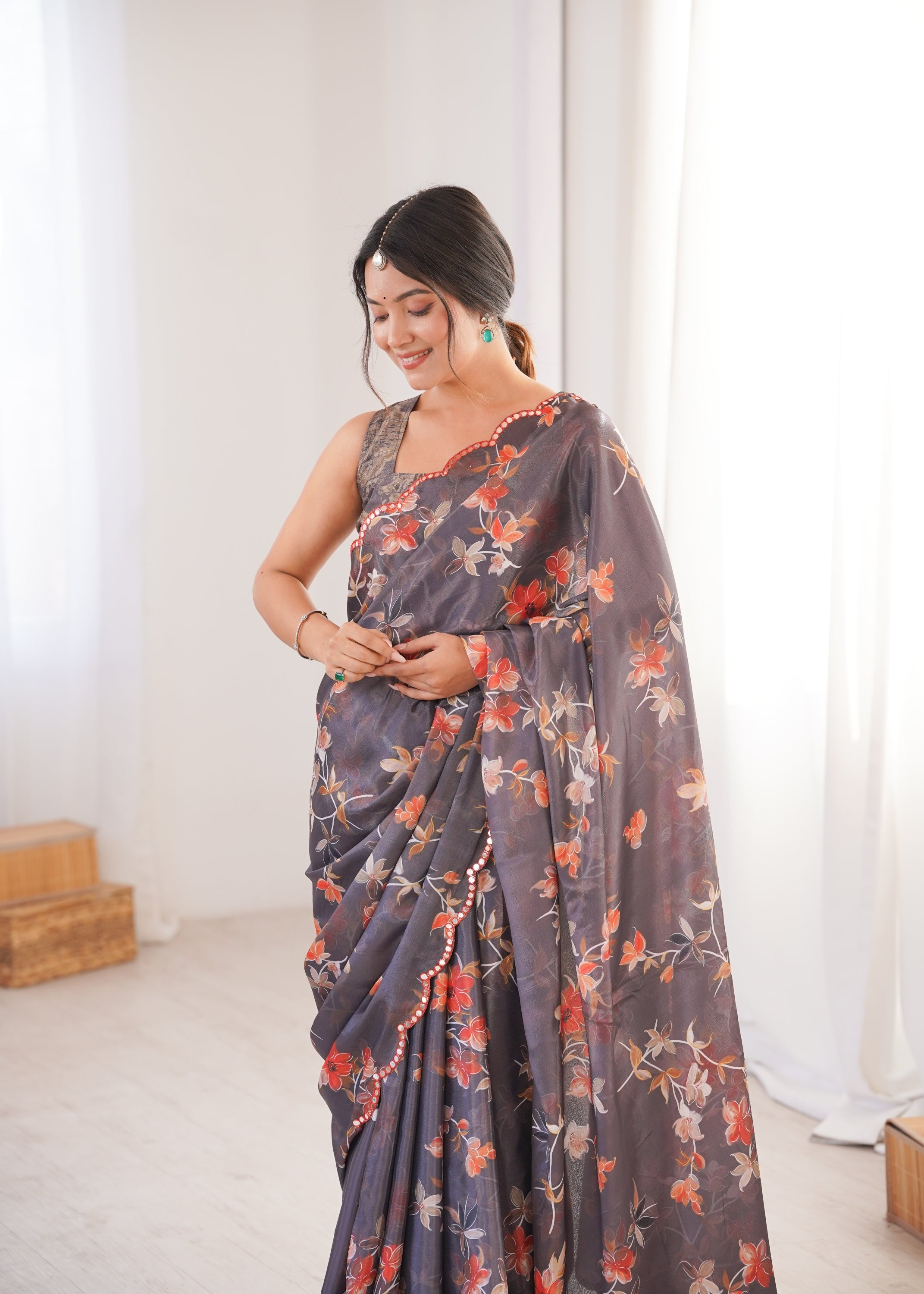 Jyoti Fashion Women's Multicolor Chinon Digital Printed Designer Saree with Blouse