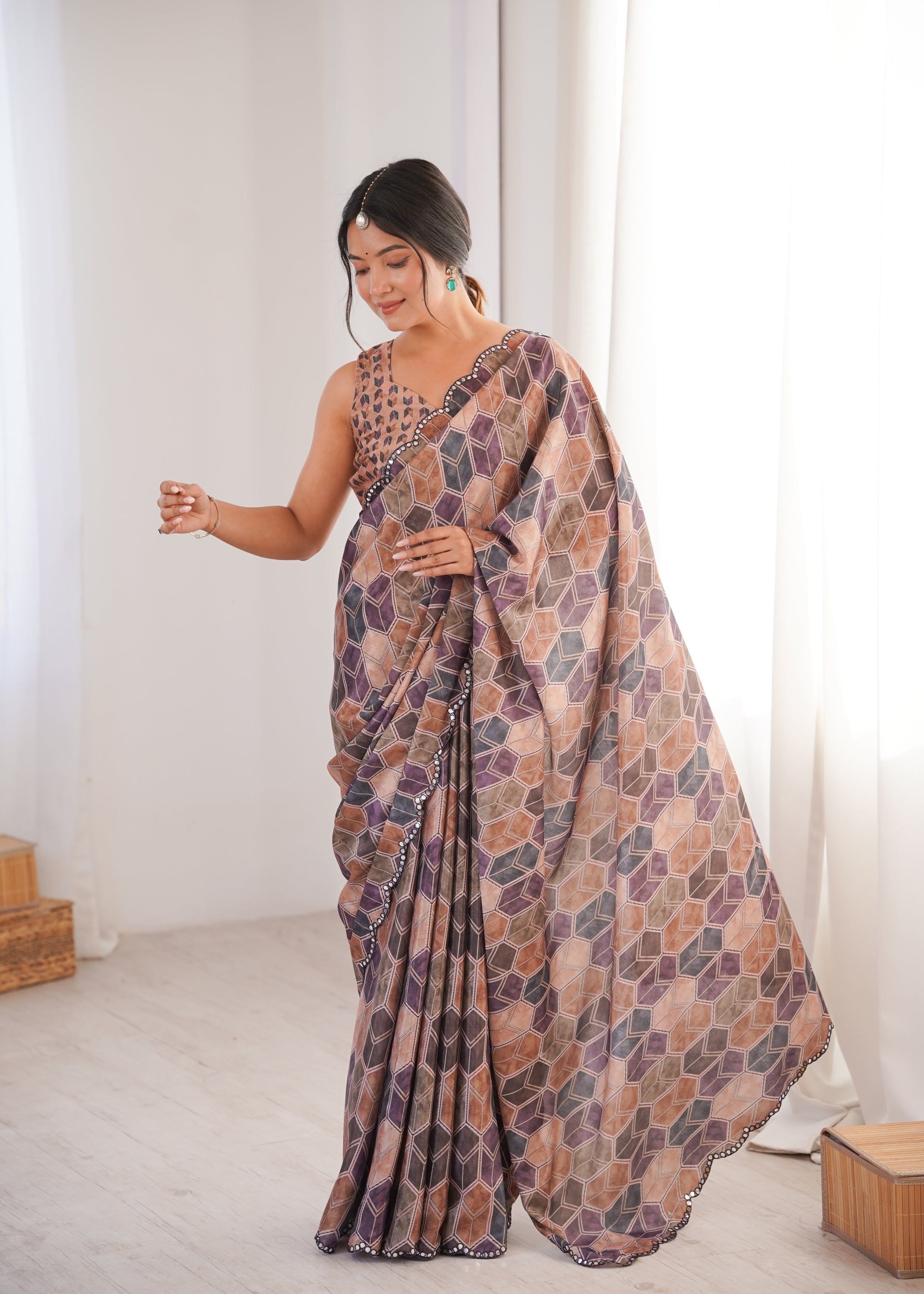 Jyoti Fashion Women's Multicolor Chinon Digital Printed Designer Saree with Blouse
