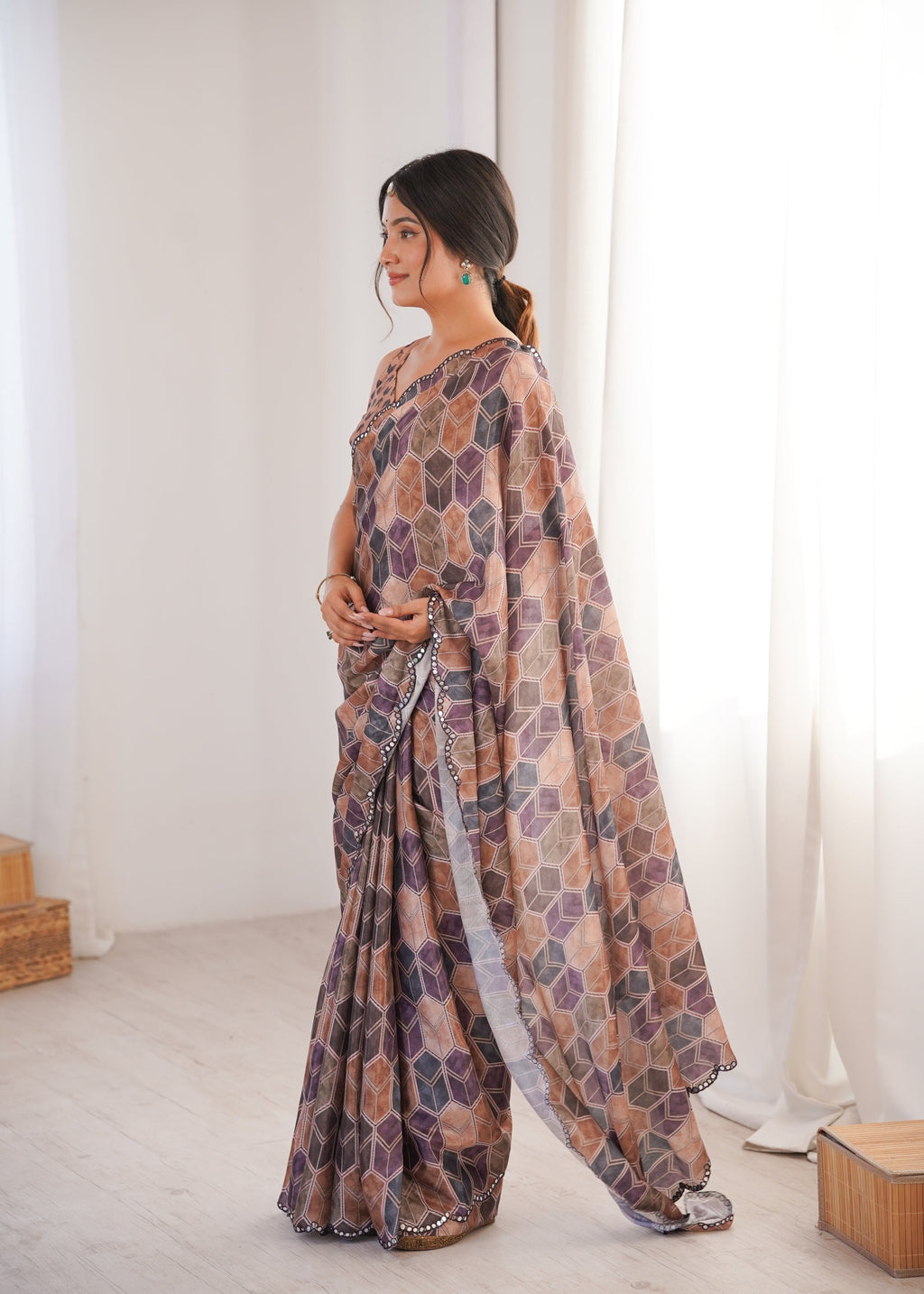 Jyoti Fashion Women's Multicolor Chinon Digital Printed Designer Saree with Blouse
