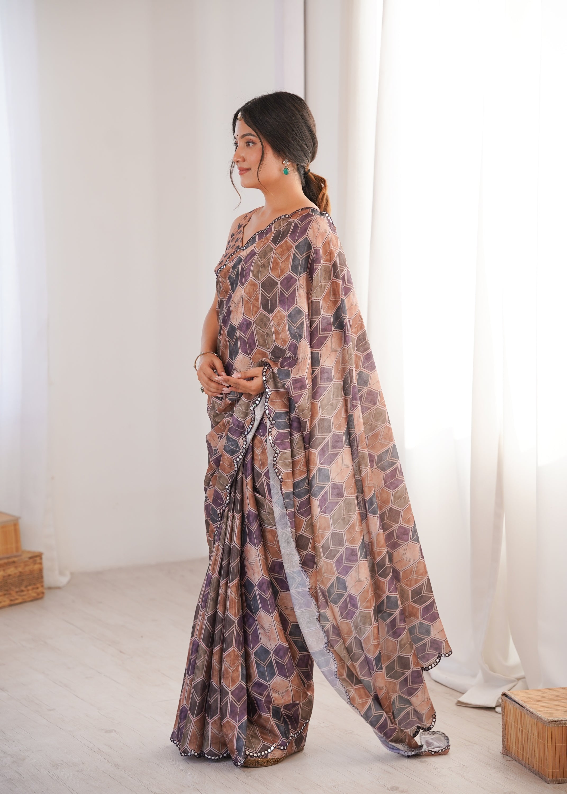 Jyoti Fashion Women's Multicolor Chinon Digital Printed Designer Saree with Blouse