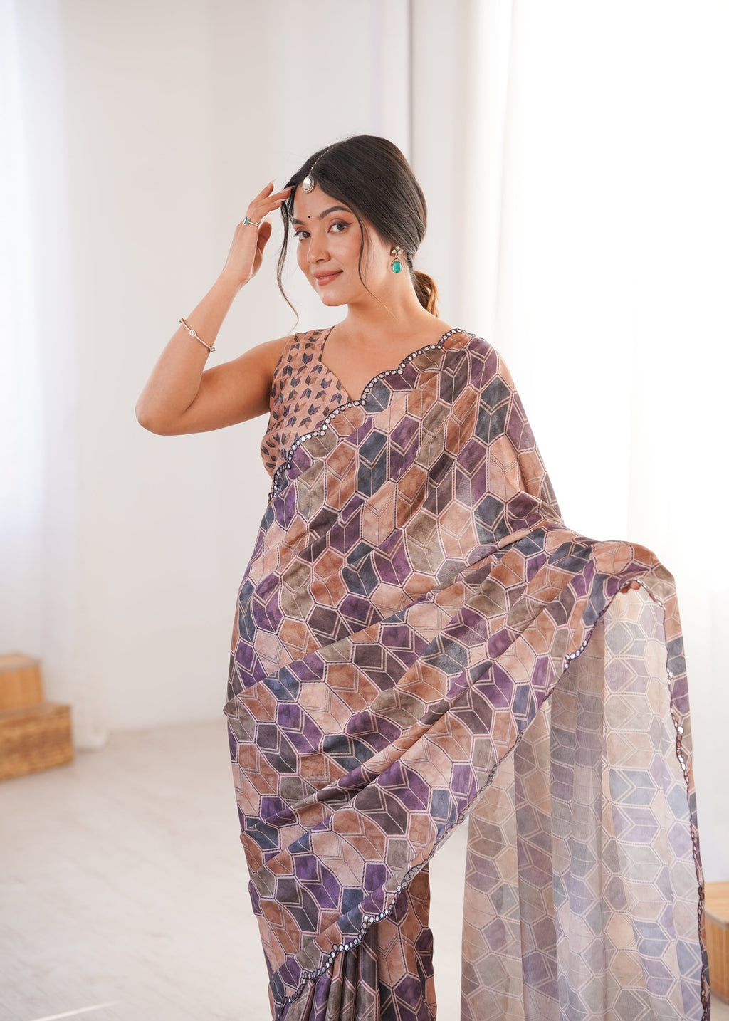 Jyoti Fashion Women's Multicolor Chinon Digital Printed Designer Saree with Blouse