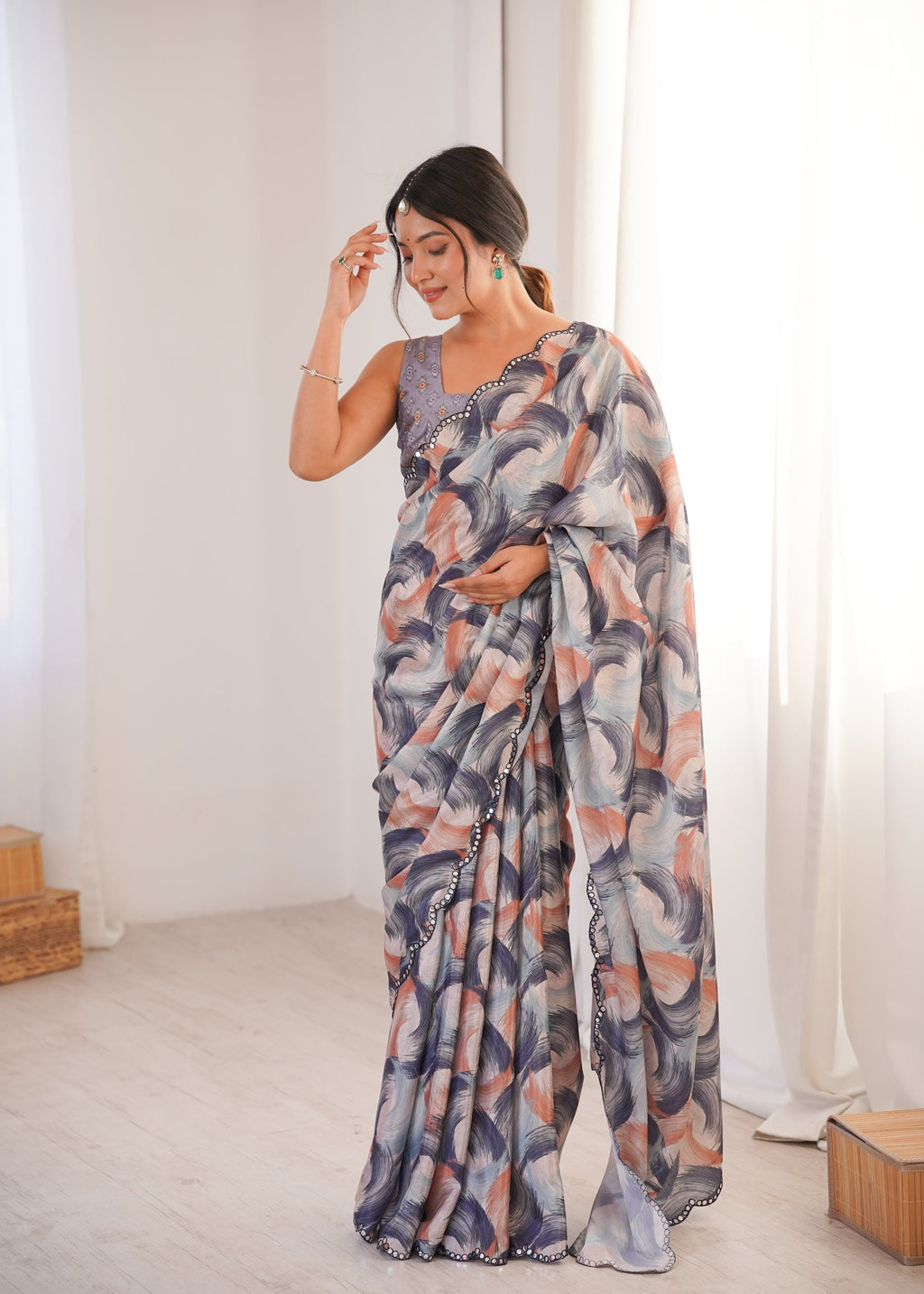 Jyoti Fashion Women's Multicolor Chinon Digital Printed Designer Saree with Blouse
