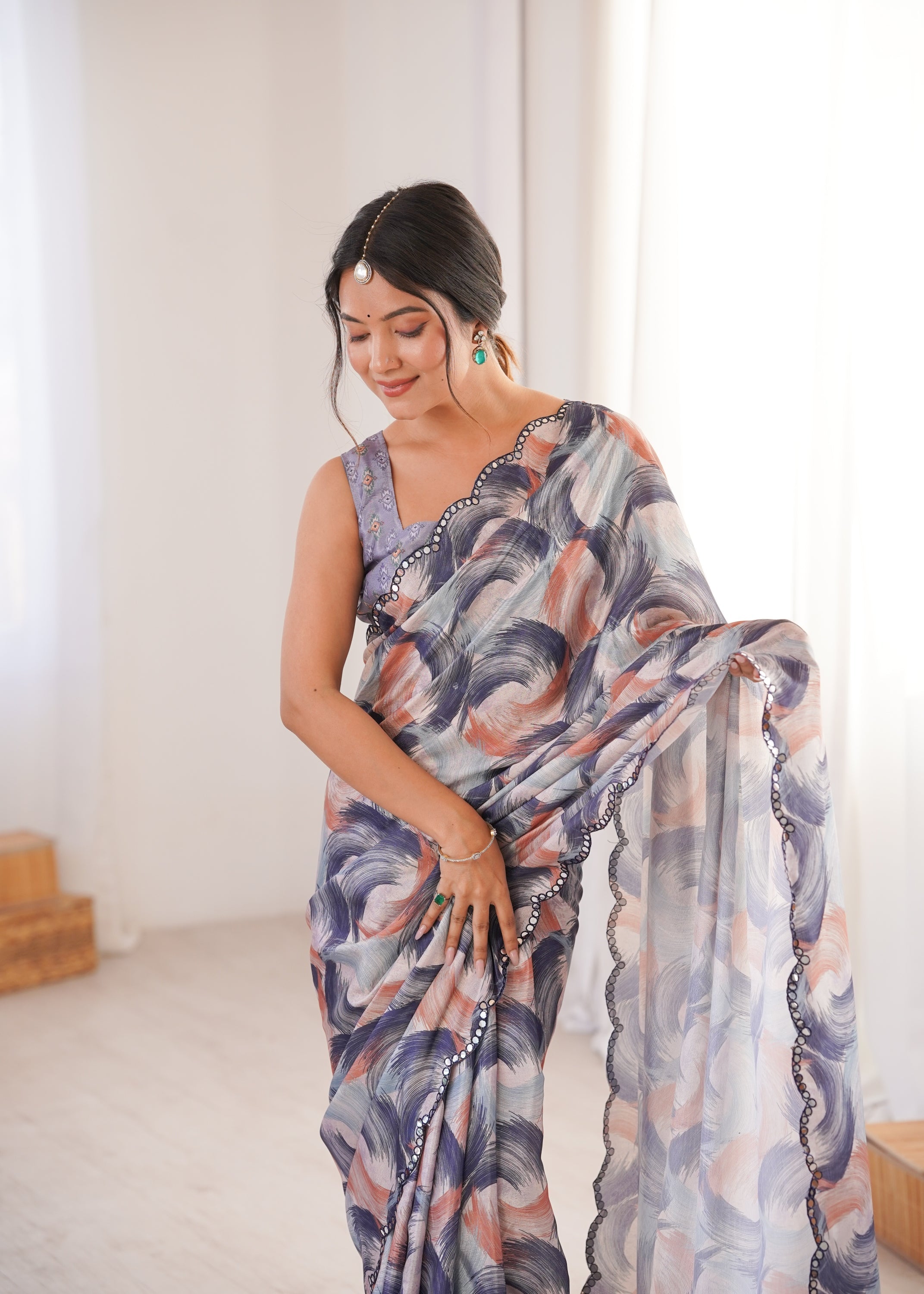 Jyoti Fashion Women's Multicolor Chinon Digital Printed Designer Saree with Blouse