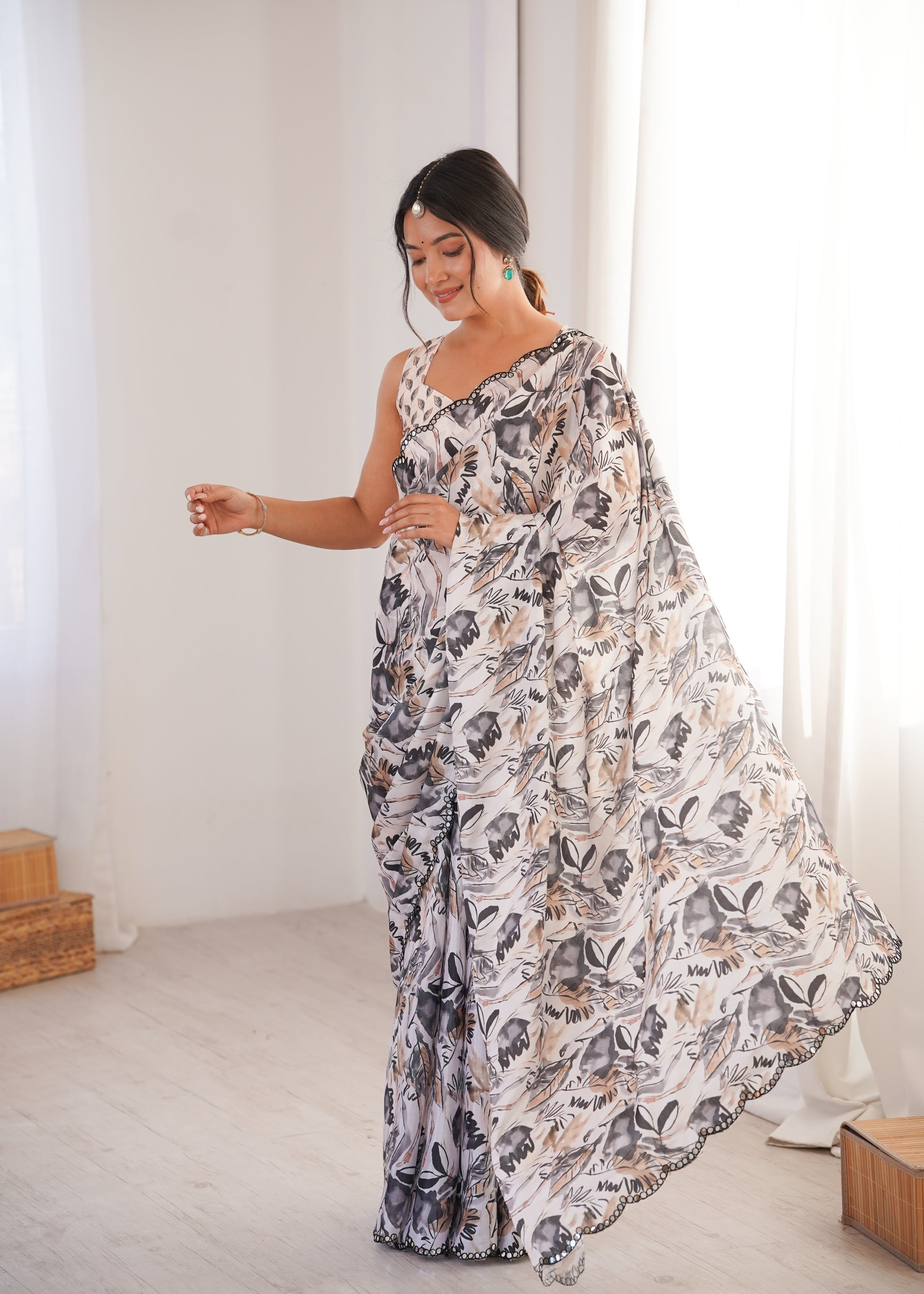 Jyoti Fashion Women's Multicolor Chinon Digital Printed Designer Saree with Blouse