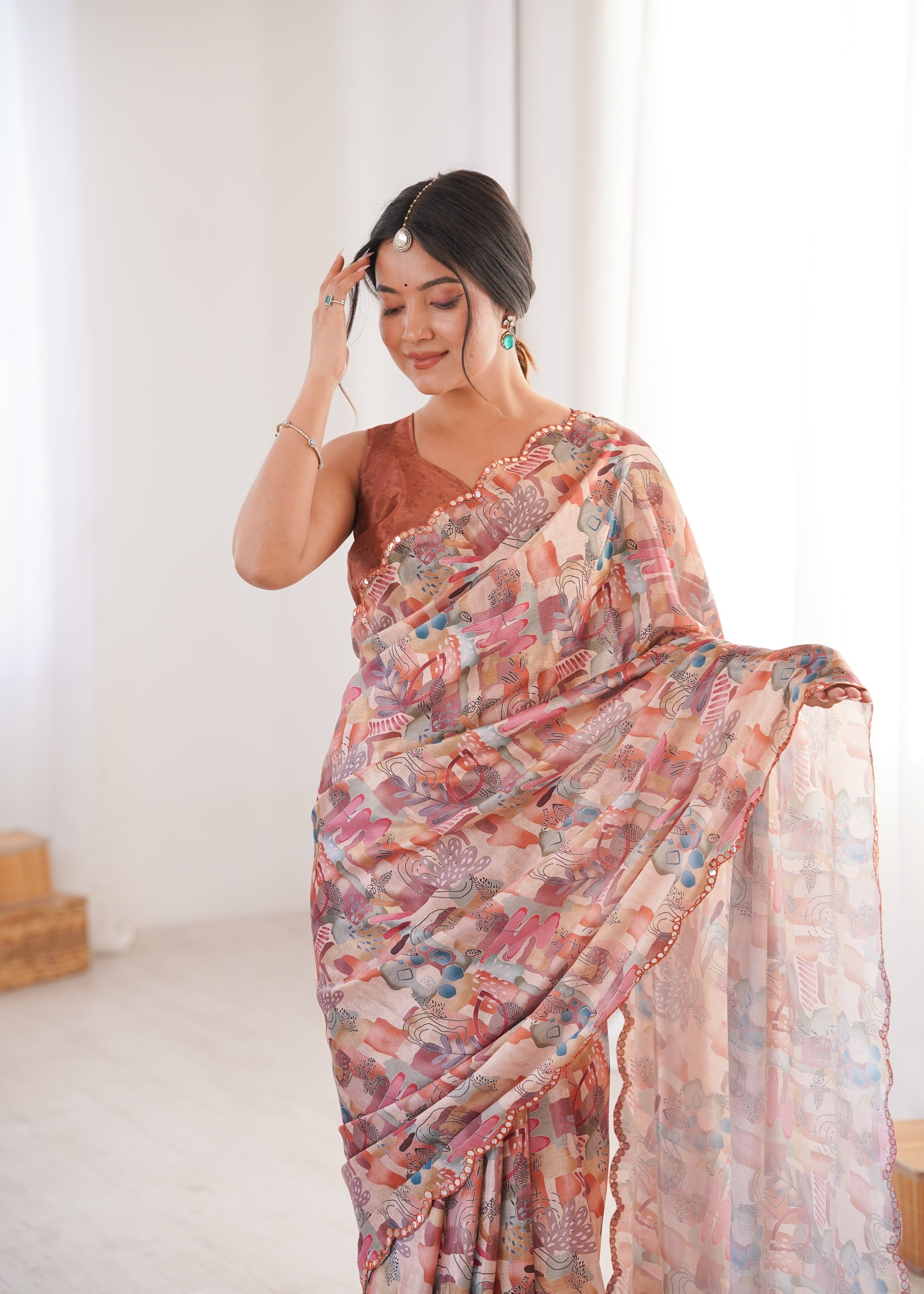 Jyoti Fashion Women's Multicolor Chinon Digital Printed Designer Saree with Blouse