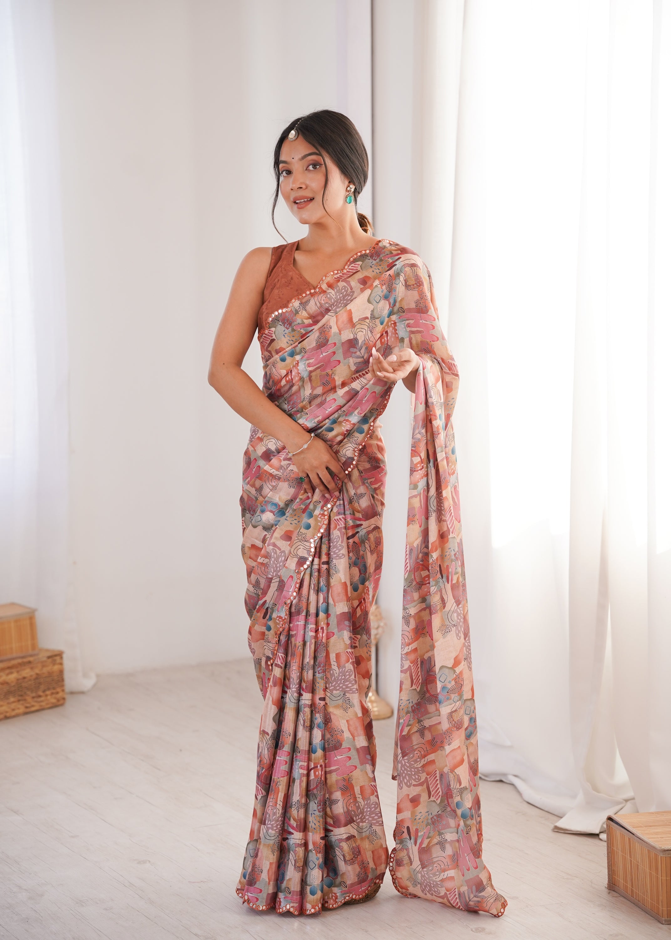 Jyoti Fashion Women's Multicolor Chinon Digital Printed Designer Saree with Blouse