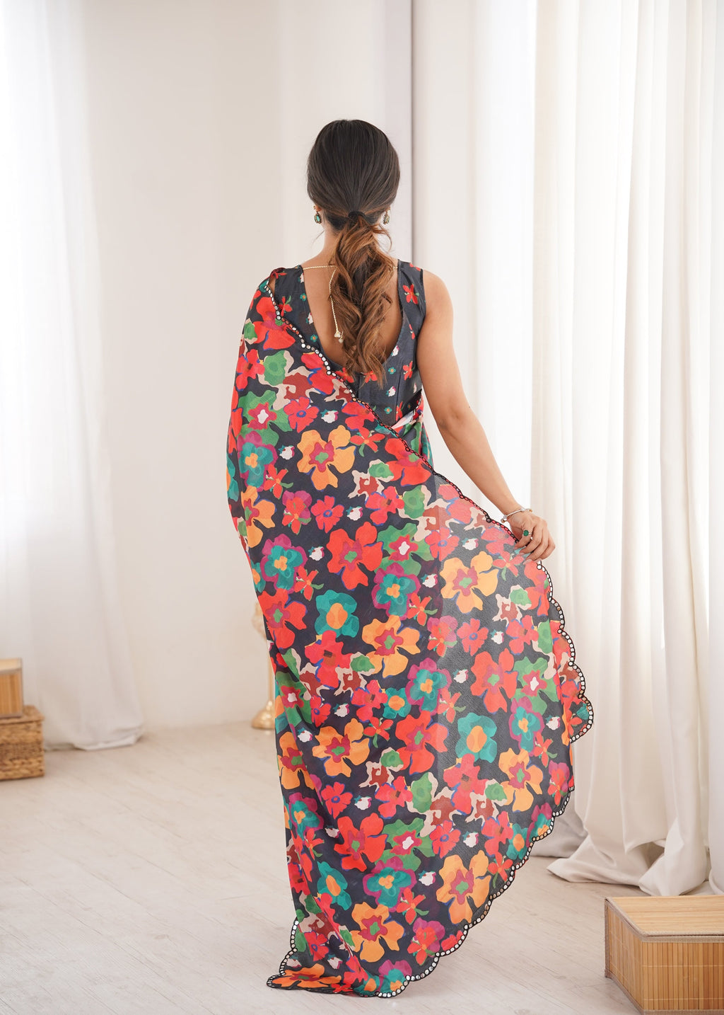 Jyoti Fashion Women's Multicolor Chinon Digital Printed Designer Saree with Blouse